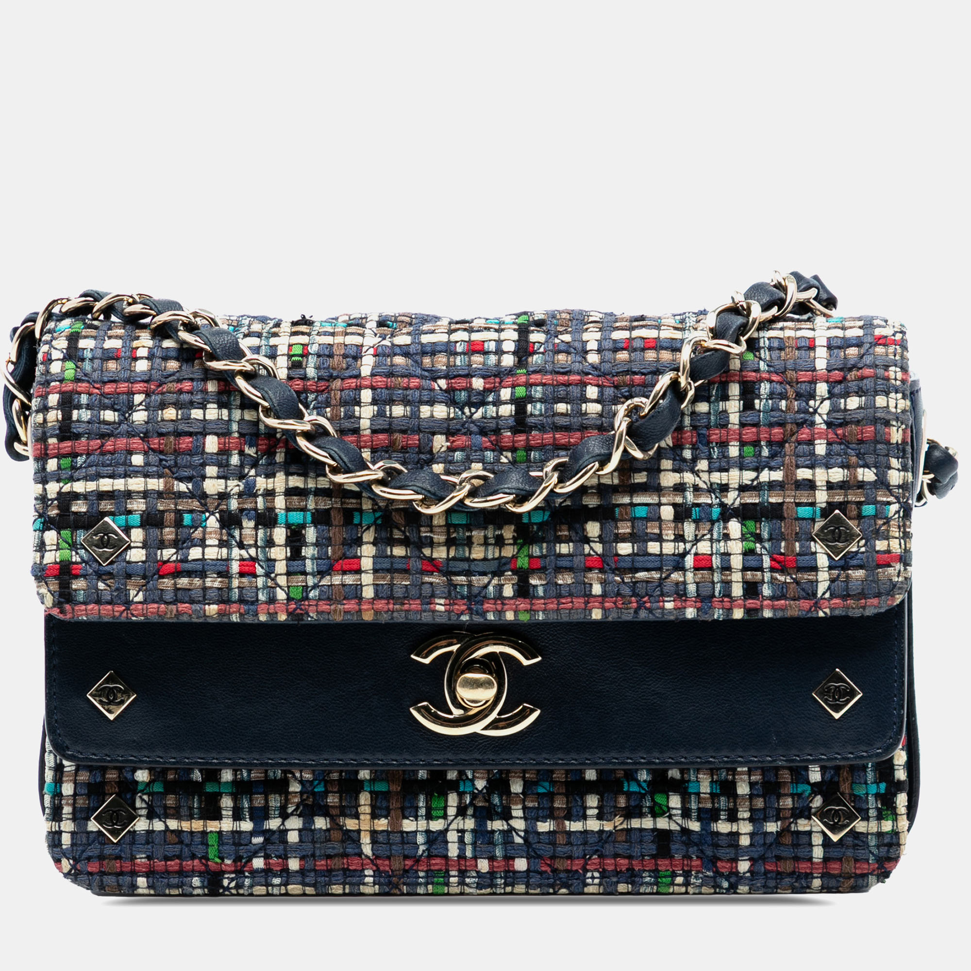 

Chanel Blue Mini CC Quilted Mixed Fibers and Lambskin Double Flap