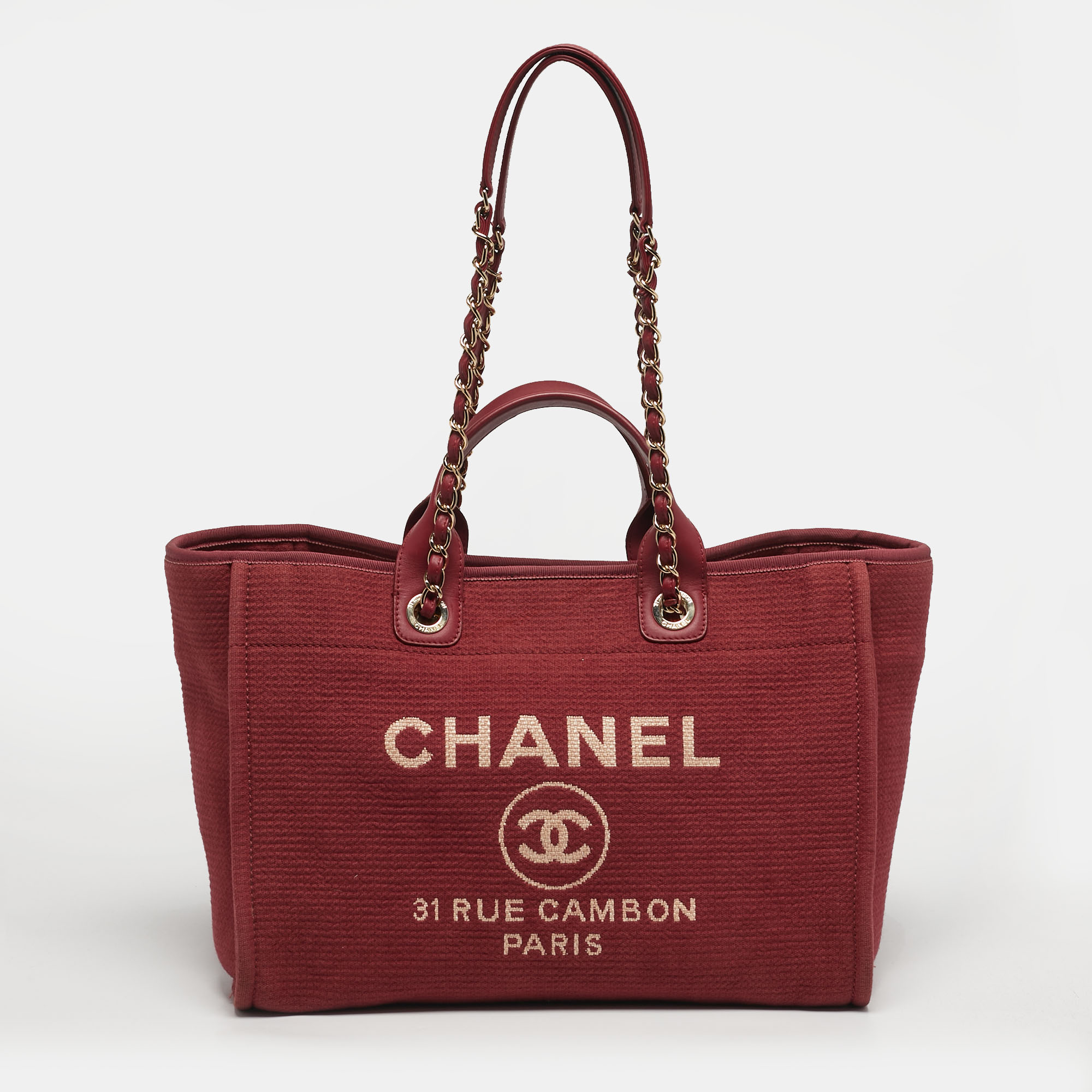 

Chanel Deauville Burgundy Large Canvas and Leather Shopper Tote