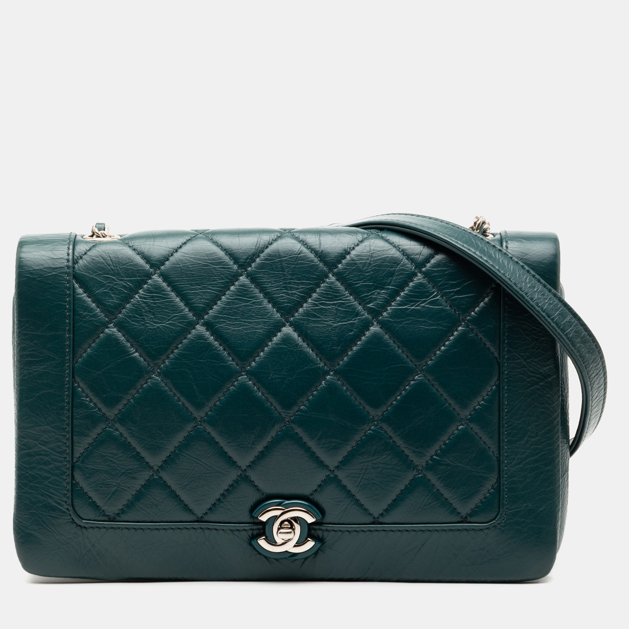 

Chanel Green Small Quilted Crumpled Calfskin Bi Vintage Full Flap