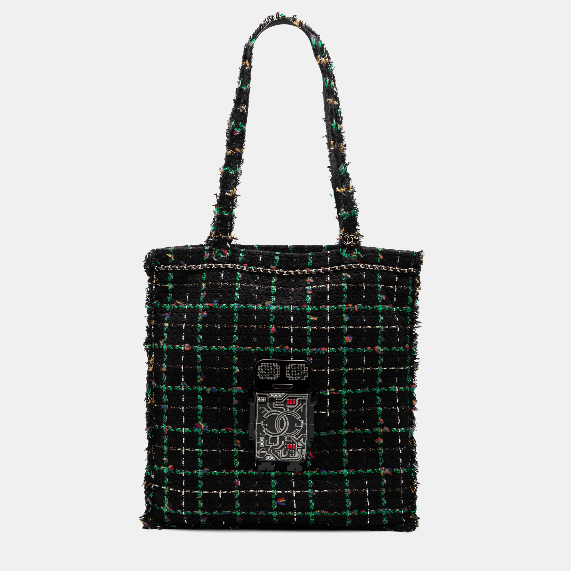 

Chanel Black Large Tweed Resin Embellished Robot Shopping Tote