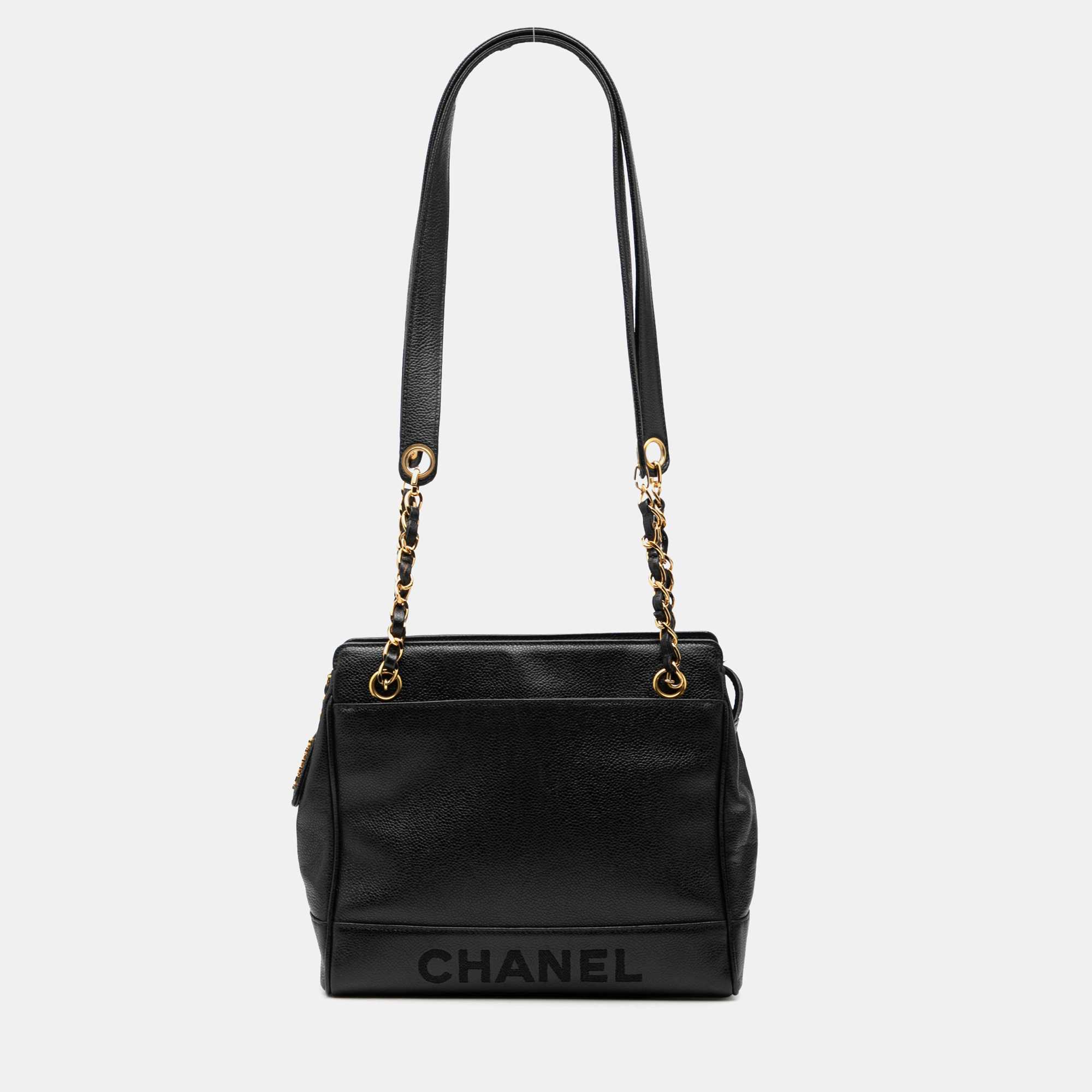 

Chanel Black Caviar Logo Chain Shoulder Bag