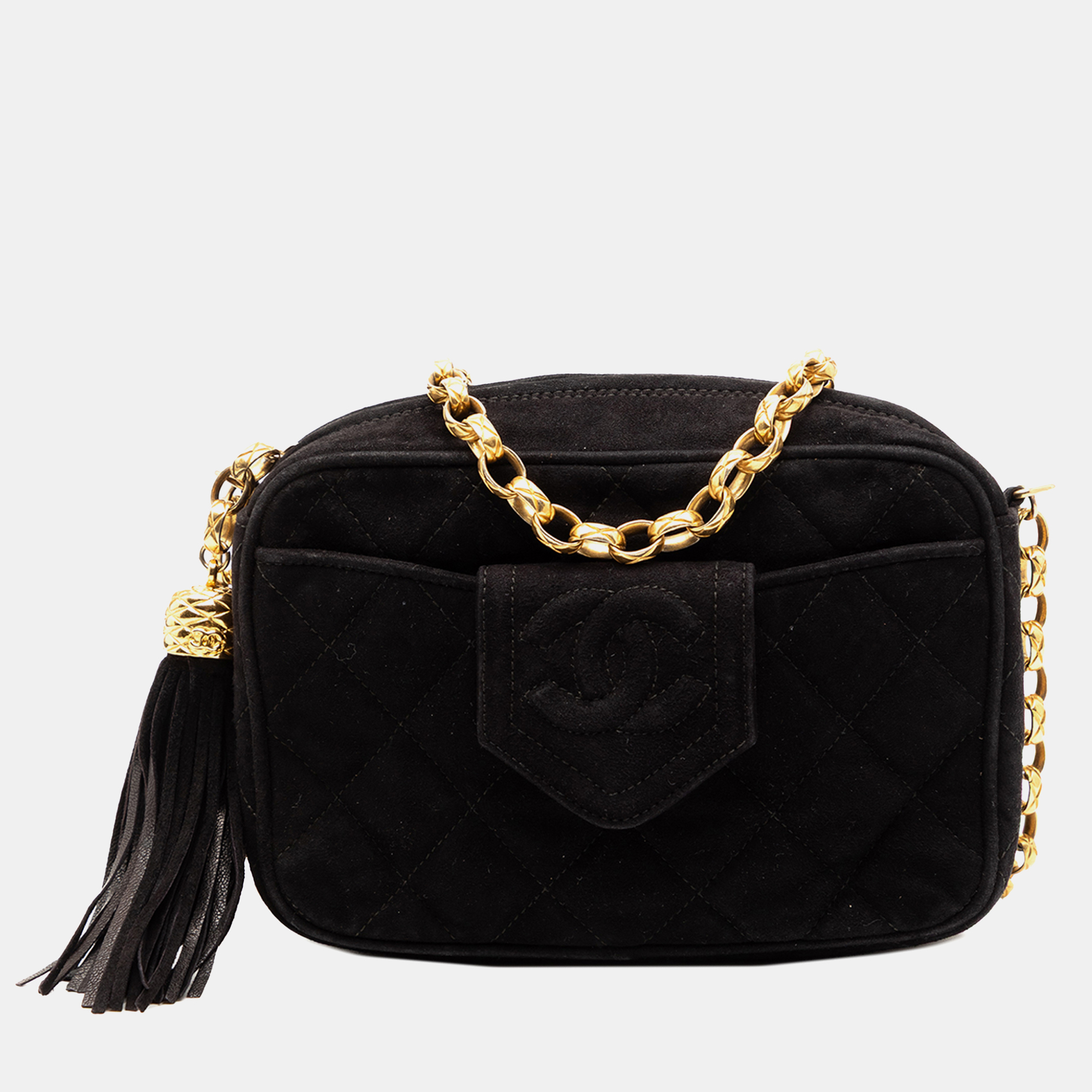 

Chanel Black Mini CC Quilted Suede Tassel Camera Bag