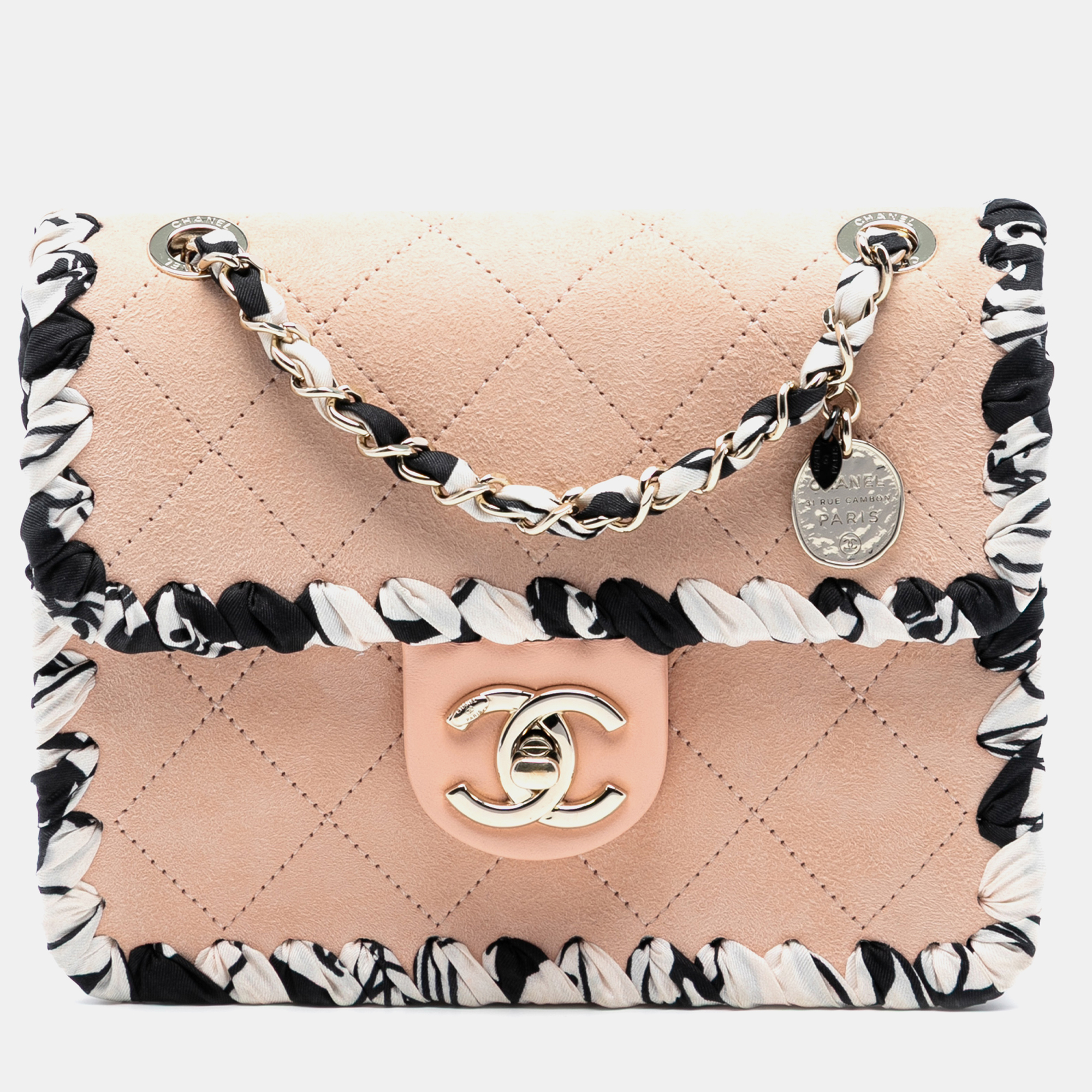

Chanel Brown White Mini Quilted Suede Braided My Own Frame Flap