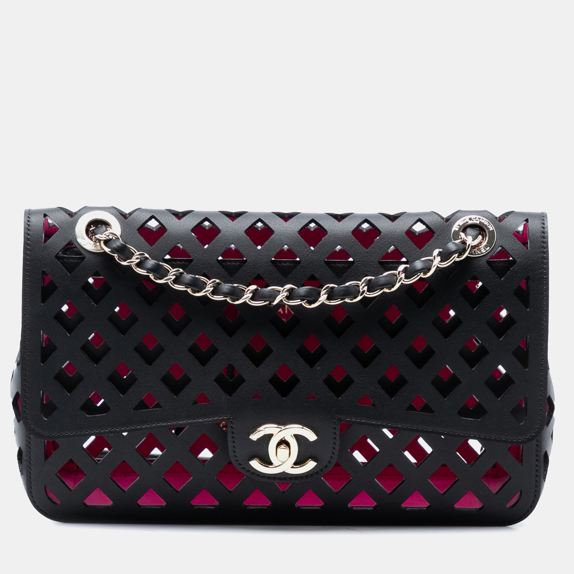 

Chanel Black Large Perforated Calfskin See Through Flap