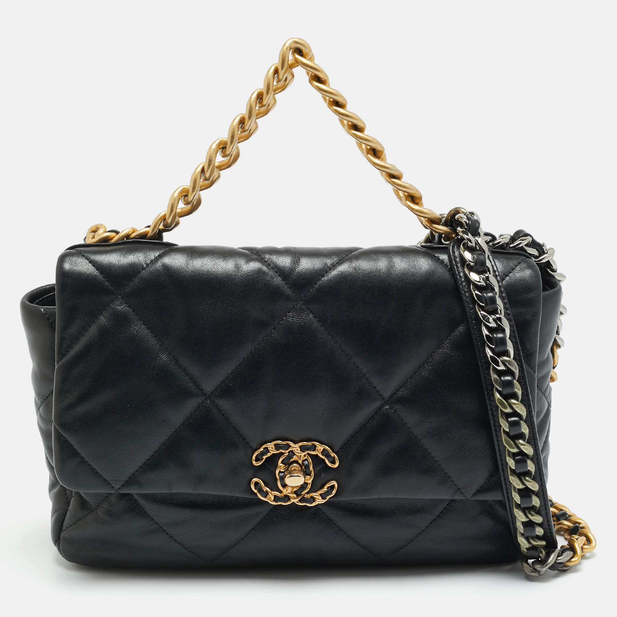 

Chanel 19  Black Quilted Leather Flap Bag