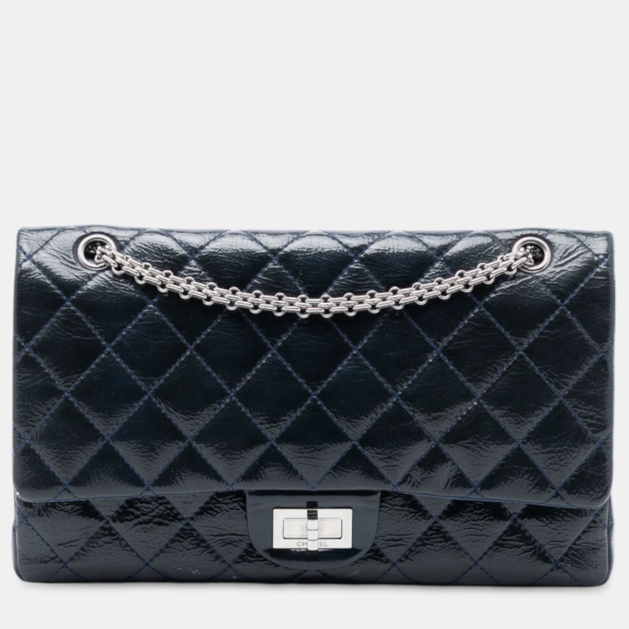 

Chanel Blue Reissue 2.55 Crinkled Patent Double Flap 227