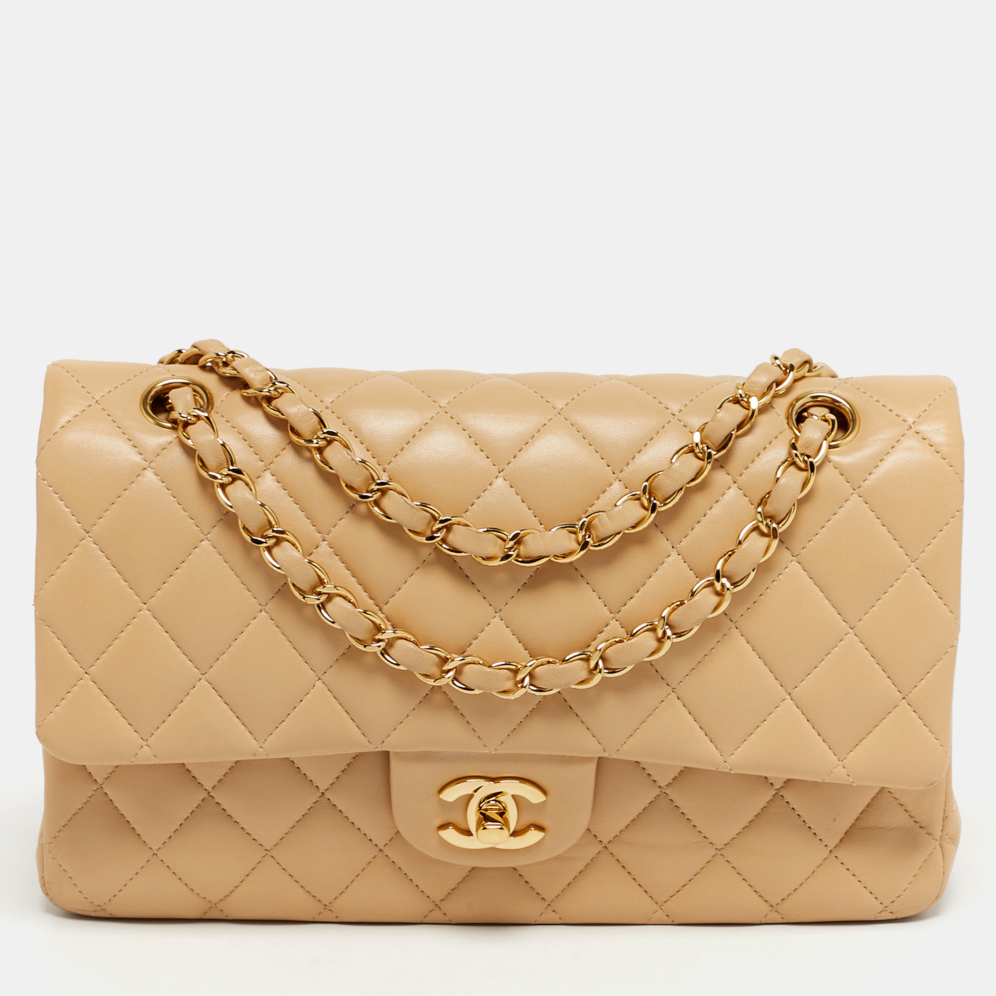 

Chanel Classic Double Flap  Beige Quilted Leather Shoulder Bag