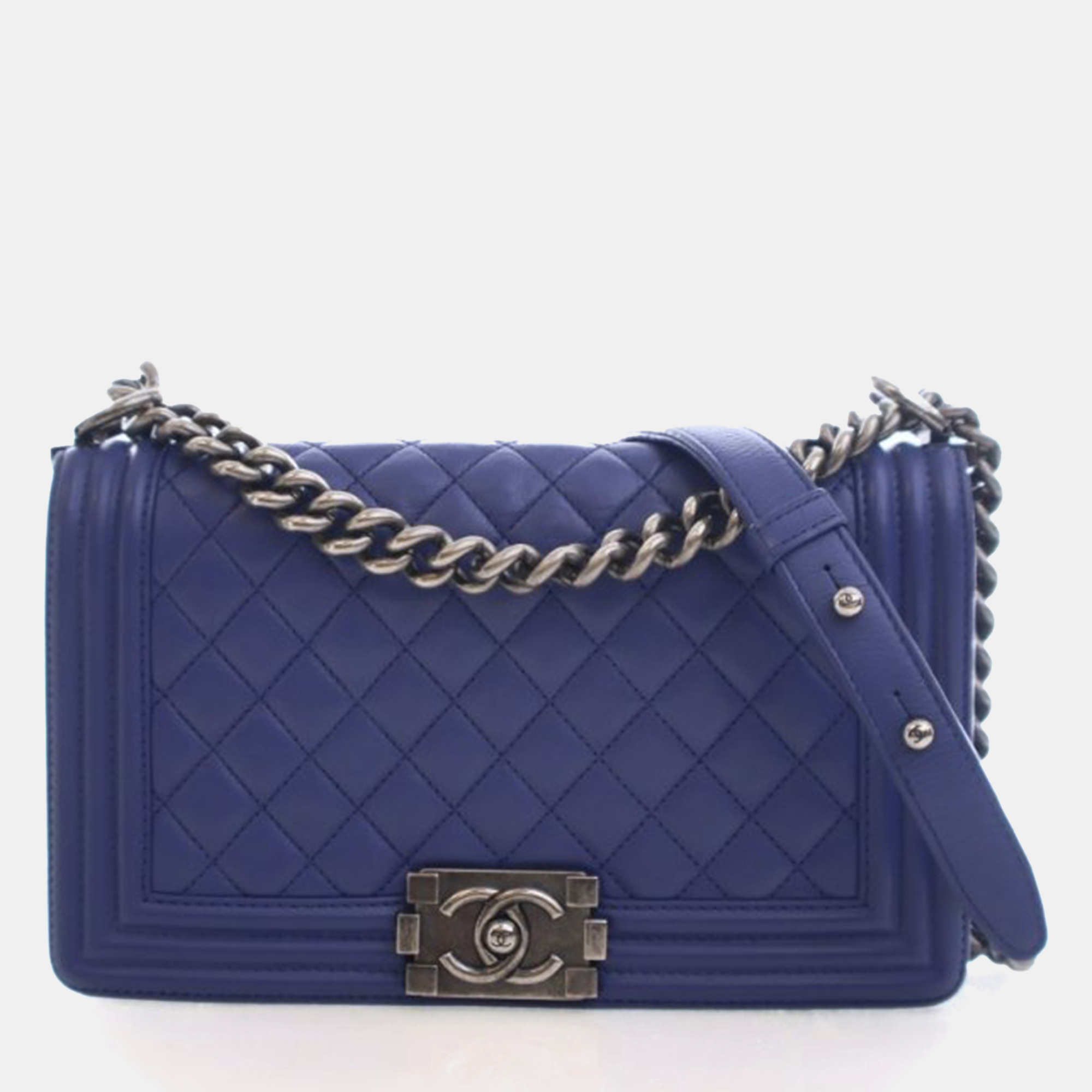 

Chanel Medium Lambskin Boy Bag, Blue