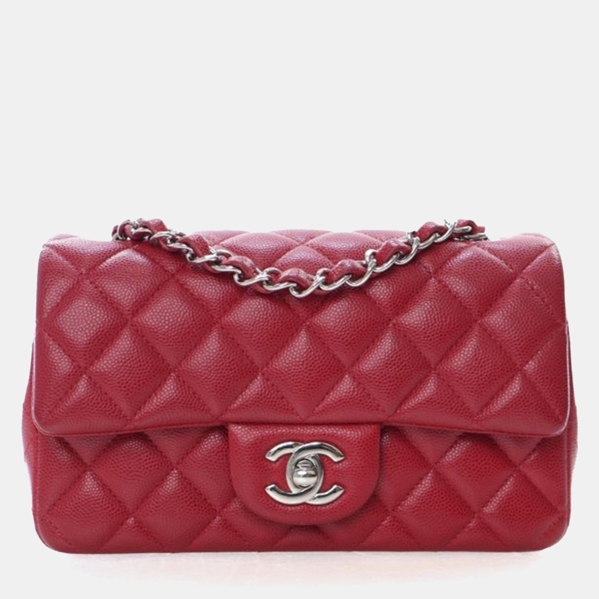 

Chanel Mini Caviar Rectangular Classic Flap Bag, Red
