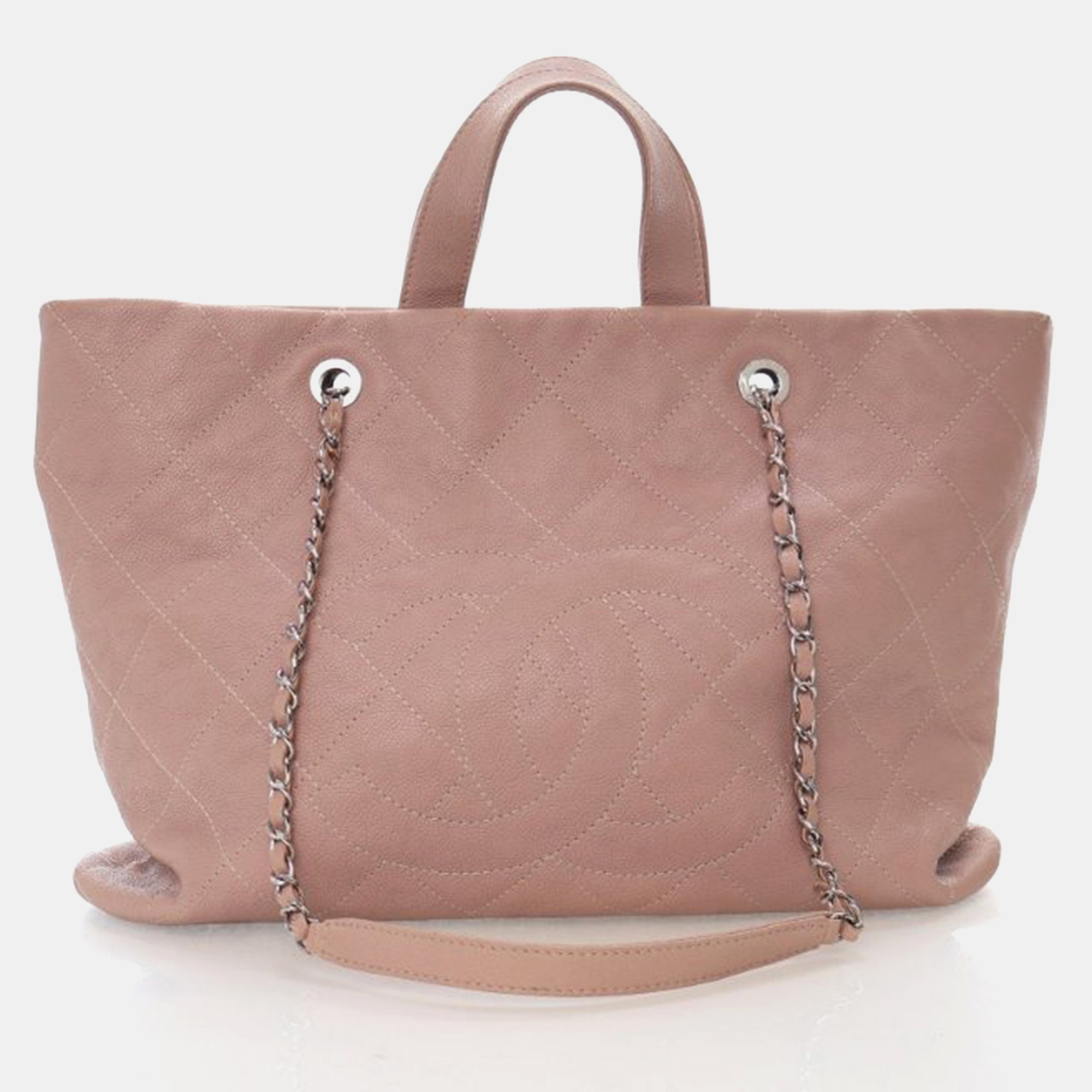 

Chanel Caviar Quilted Top Handle Tote, Beige