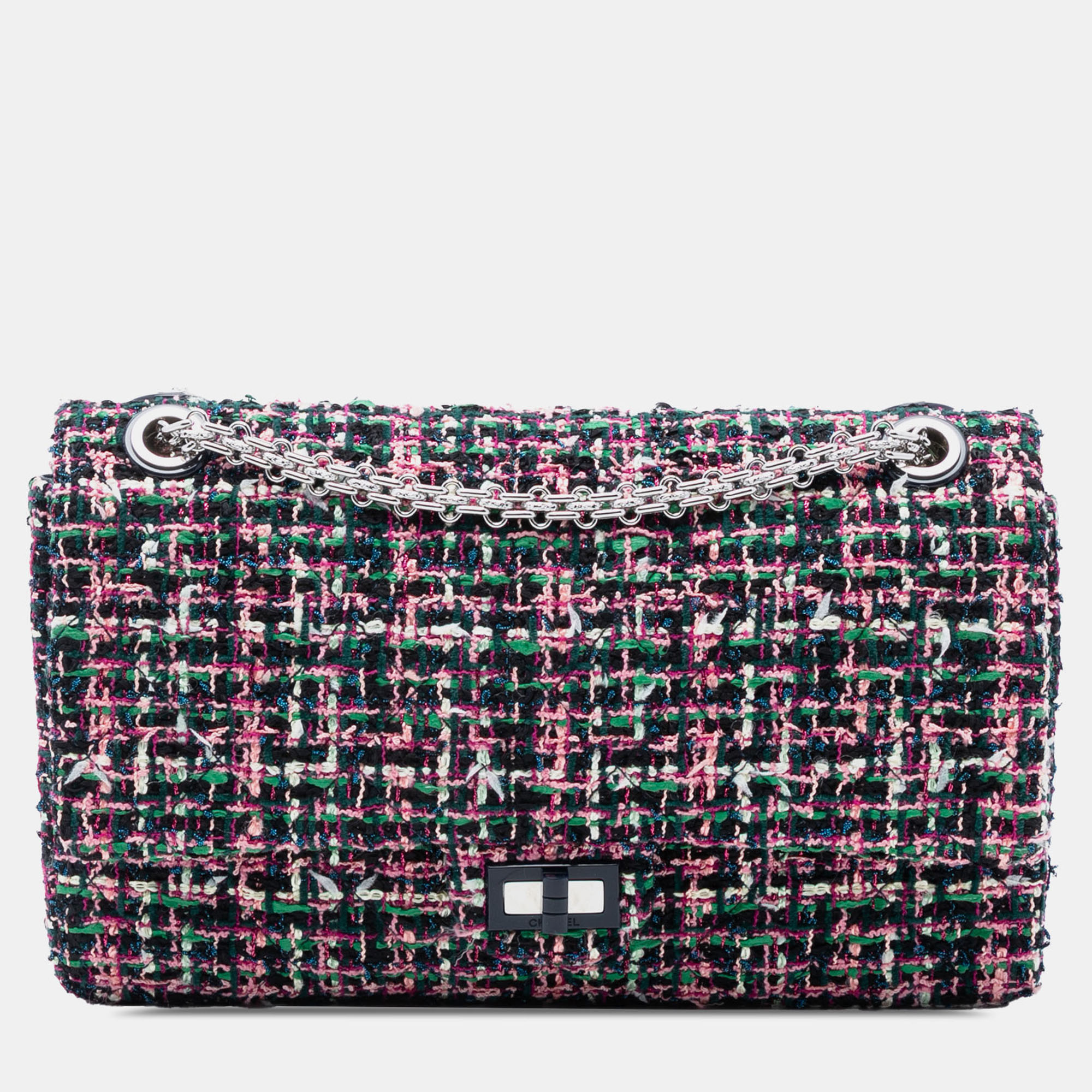 

Chanel Black Pink Reissue 2.55 Tweed Double Flap 226