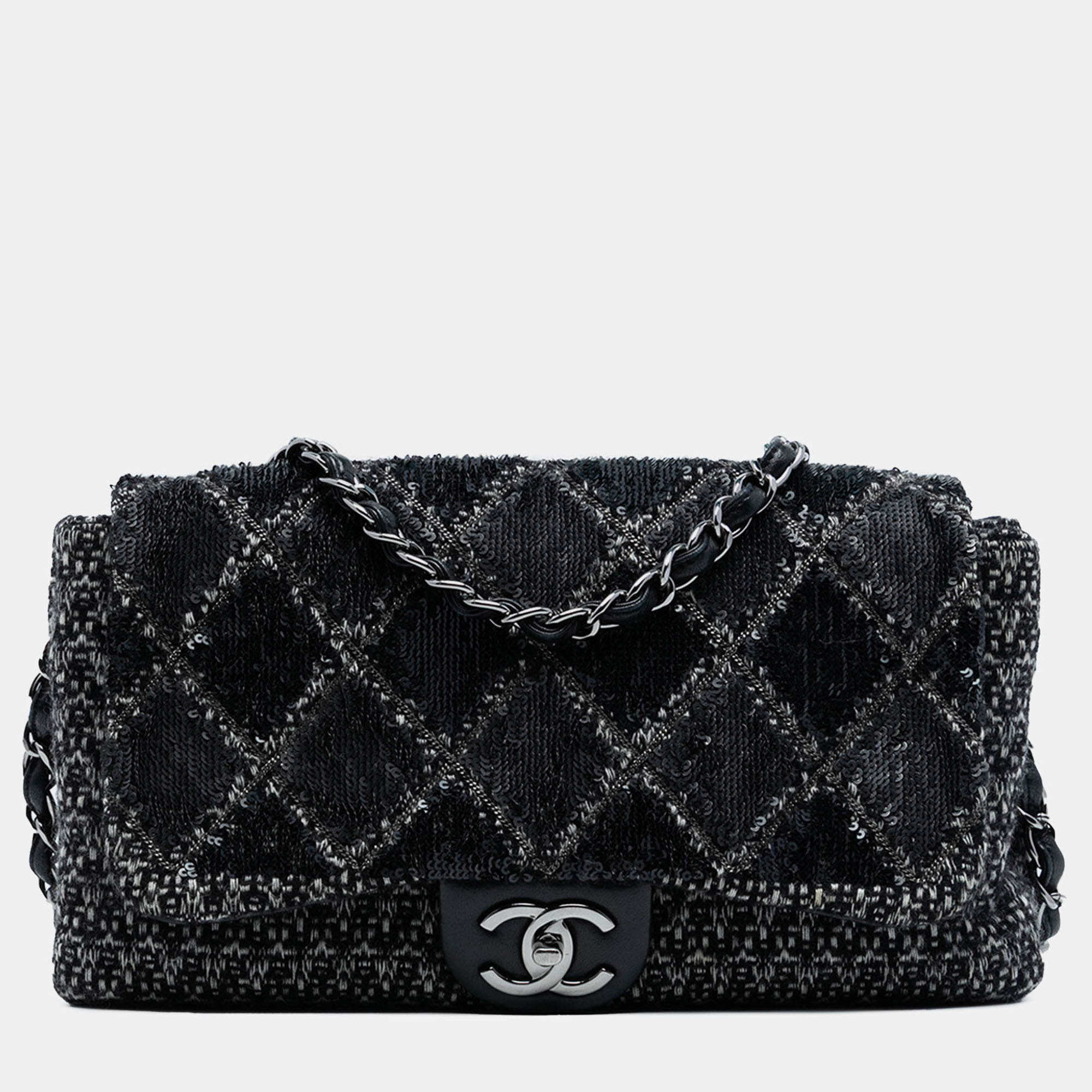 

Chanel Black Large Tweed and Sequin Icons 3 Accordion Flap