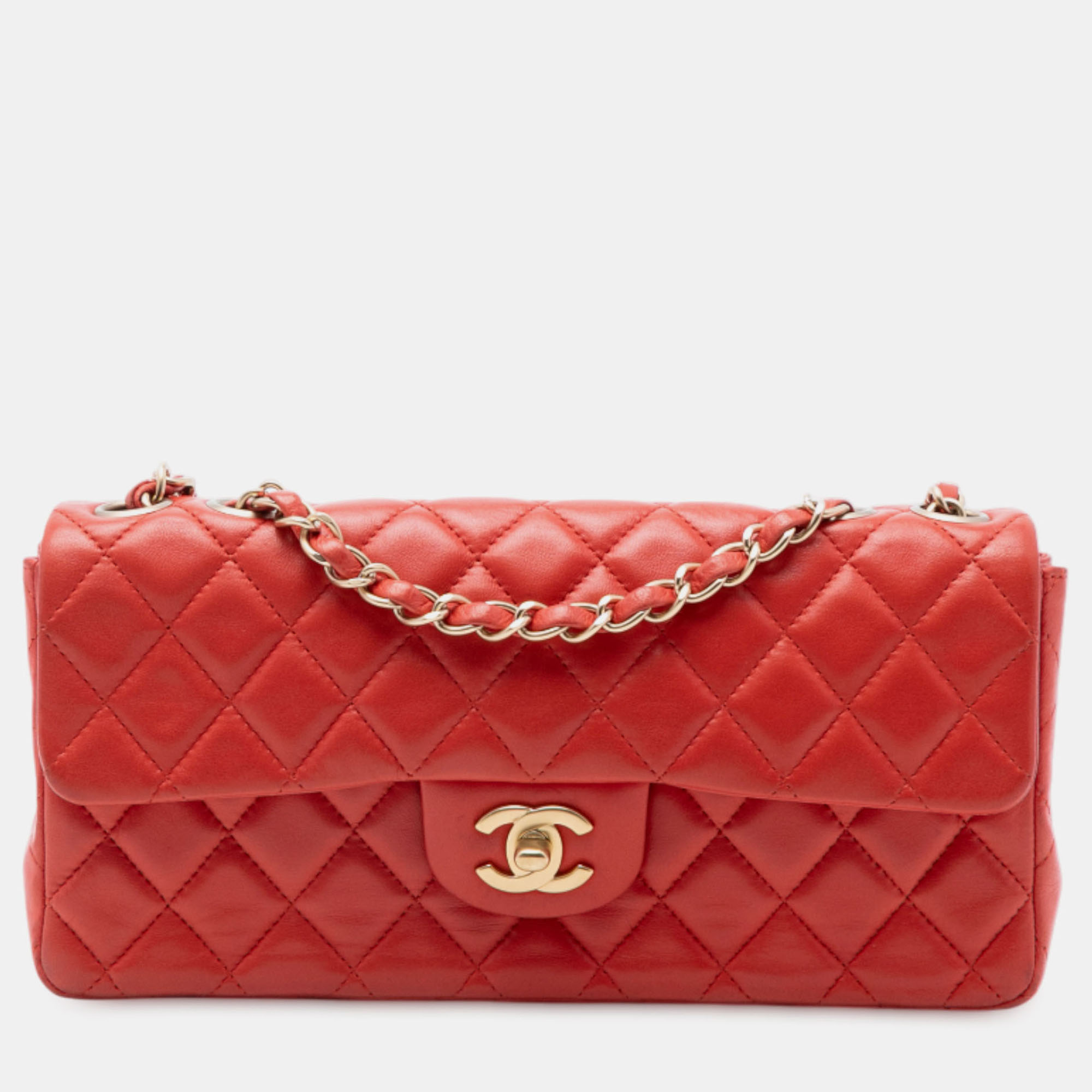 

Chanel Red Classic Lambskin East West Single Flap