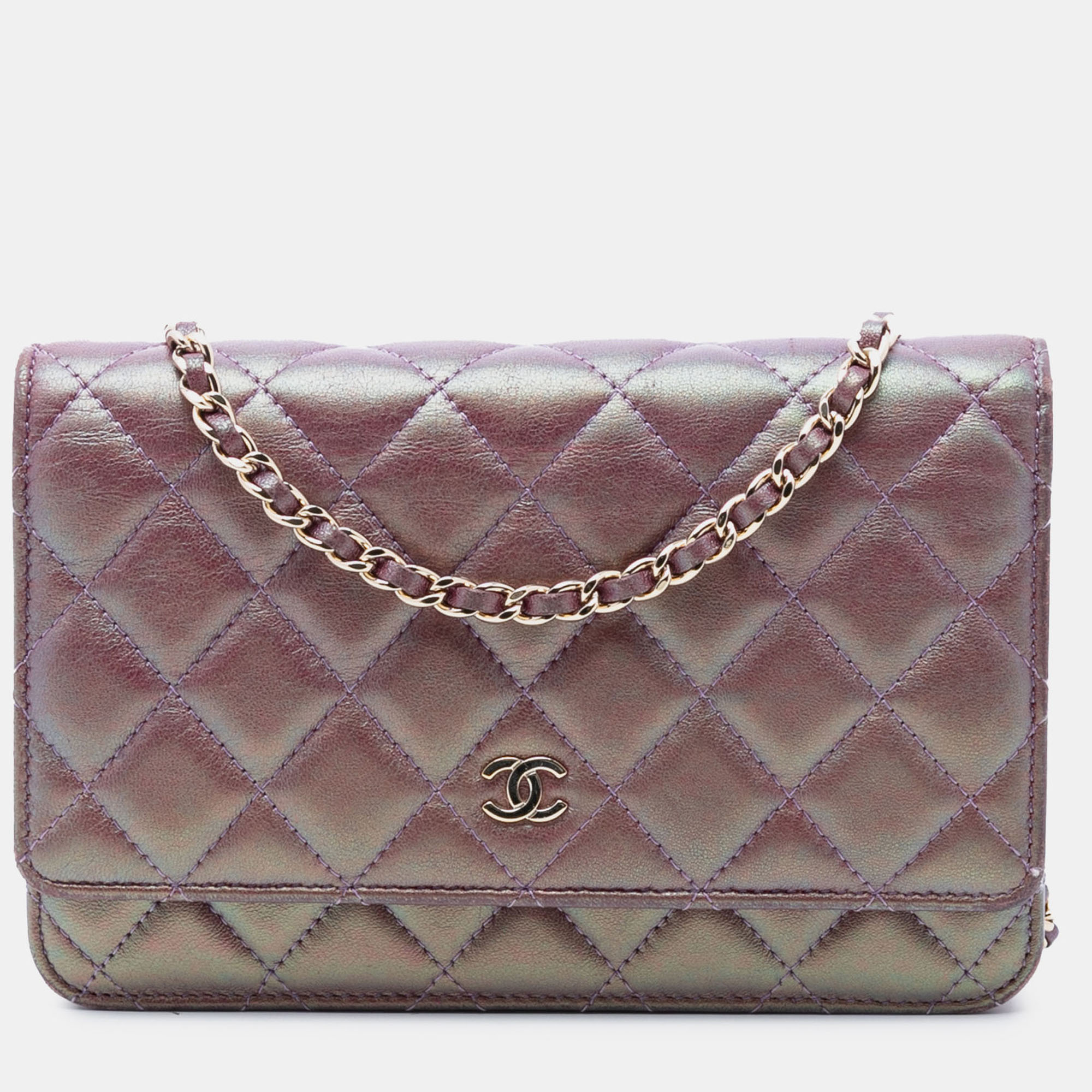 

Chanel Purple CC Quilted Iridescent Lambskin Wallet on Chain
