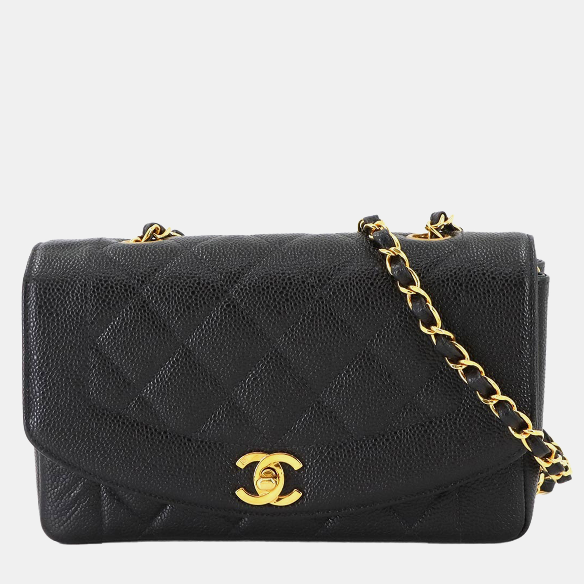 

Chanel Diana Matelasse 22 Black Caviar Leather Chain Shoulder Bag