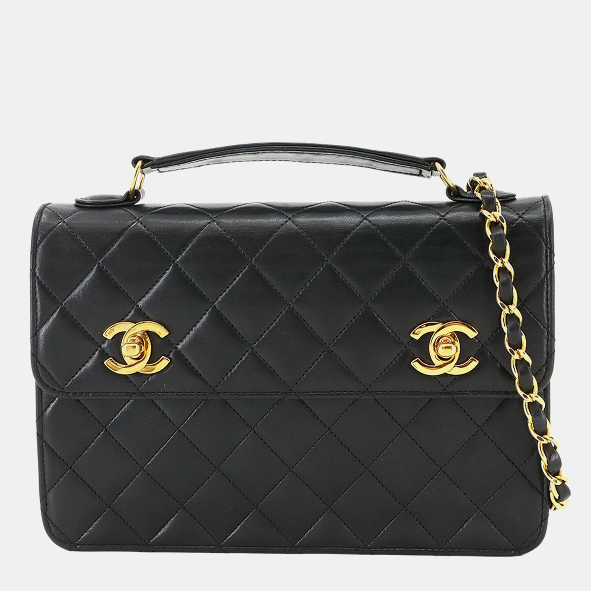 

Chanel Double CC Turn Lock Black Quilted Lambskin Shoulder Bag