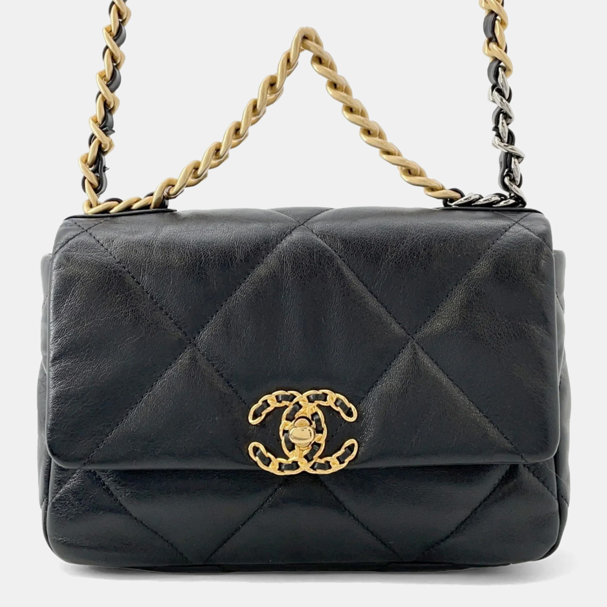 

Chanel Chain Shoulder Bag Chanel19 Flap Coco Mark Lambskin, Black