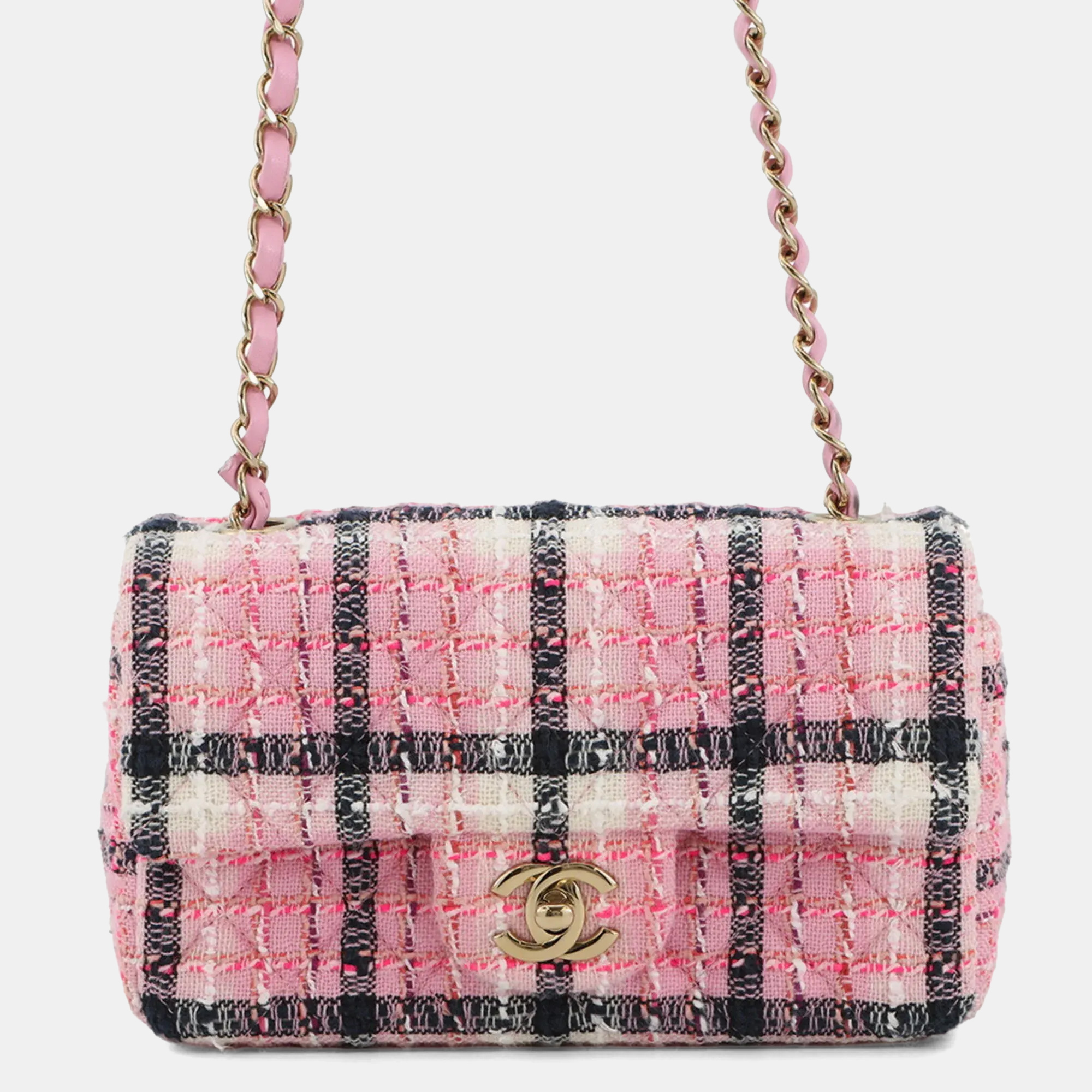 

Chanel Chain Shoulder Bag With Coco Mark Matelasse 20 Tweed, Pink