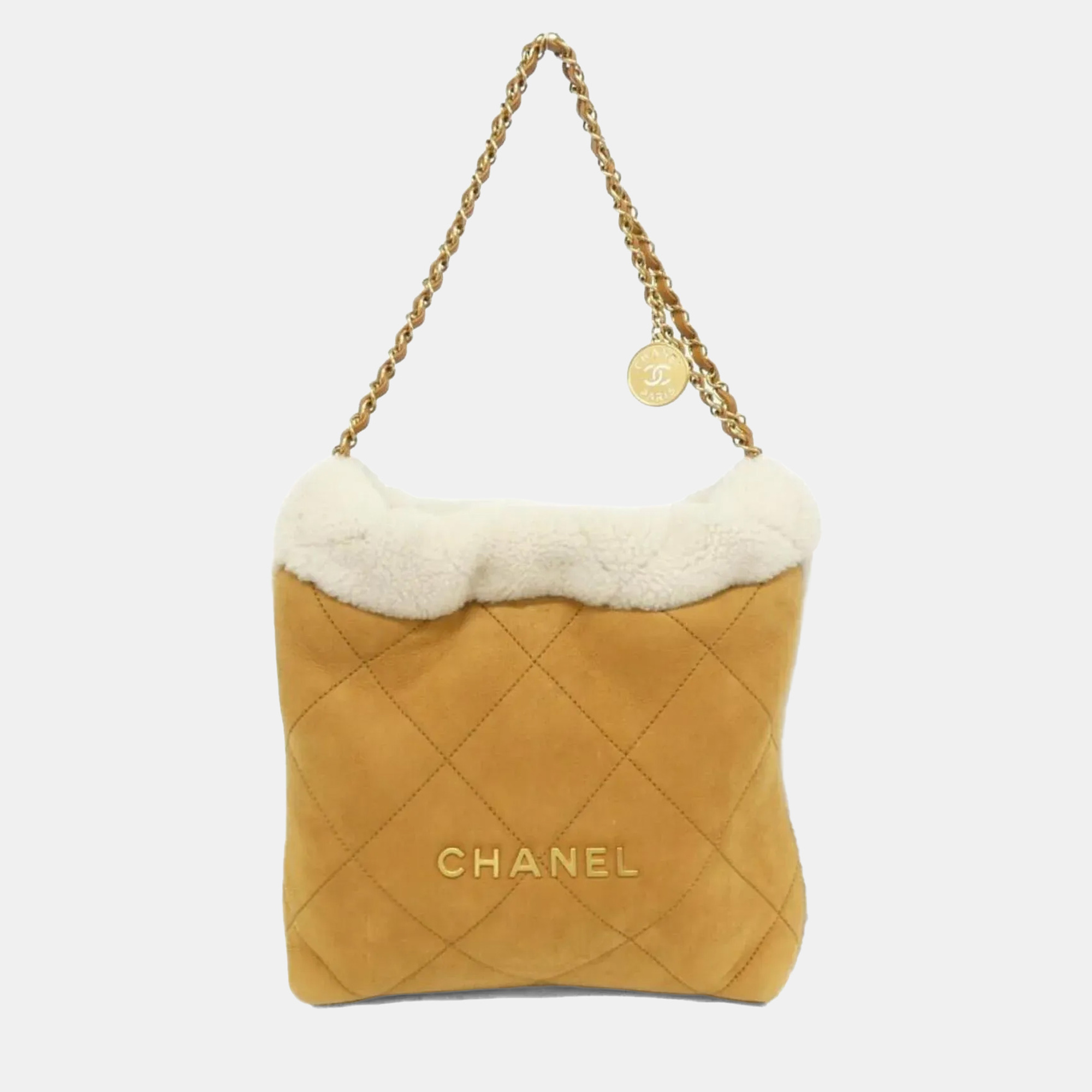 

Chanel 22 Line Suede Handbag, Beige