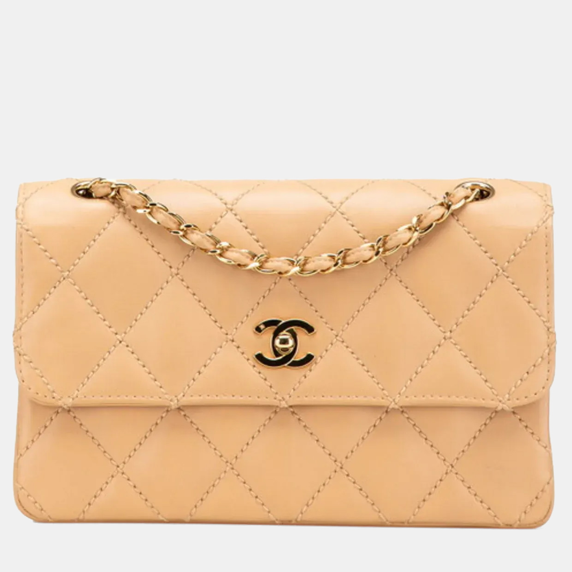 

Chanel Wild Stitch Coco Mark Chain Beige Calfskin Leather Shoulder Bag