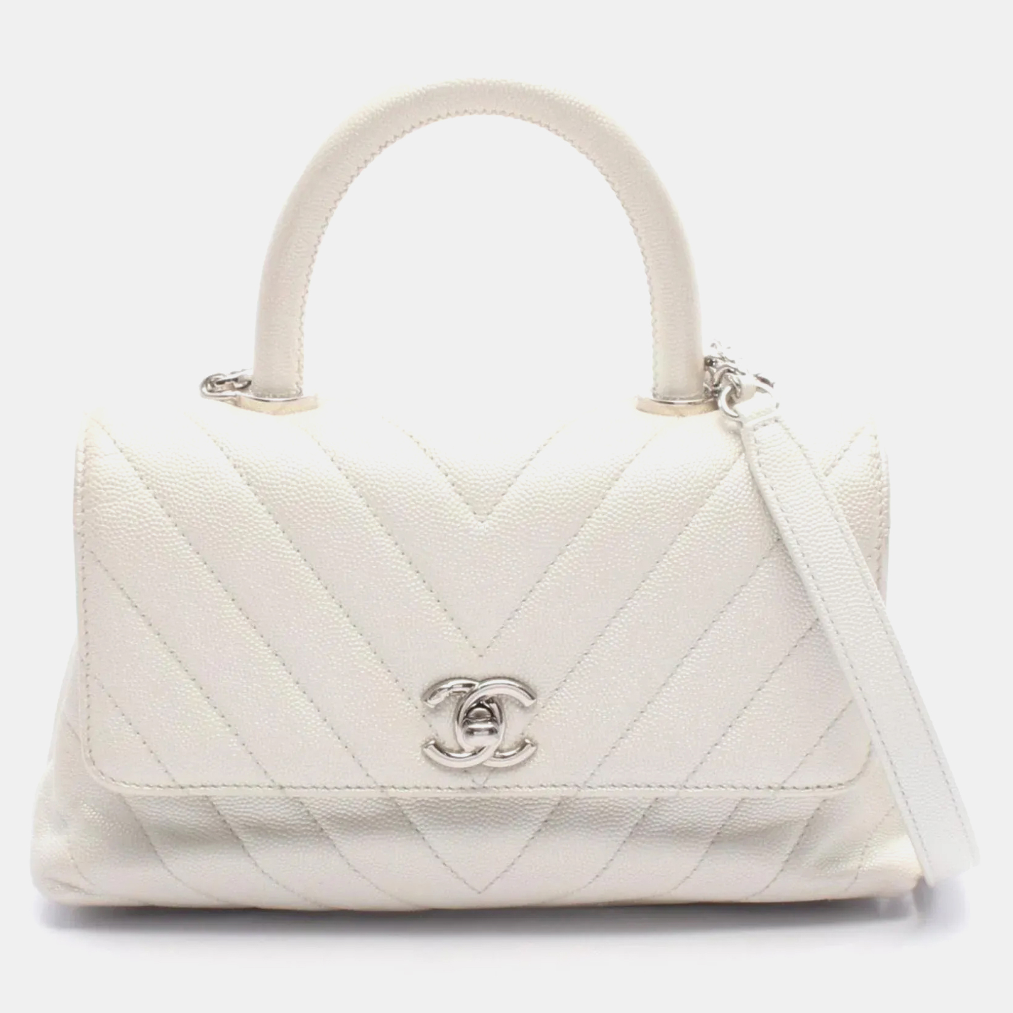 

Chanel Coco Handle Flap Matelasse Handbag In Calfskin Leather White
