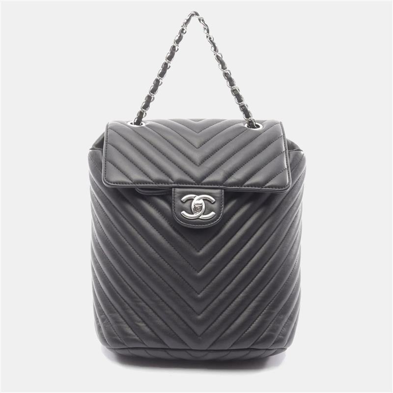 

Chanel V-Stitch Chevron Backpack Bag In Lambskin Leather Black