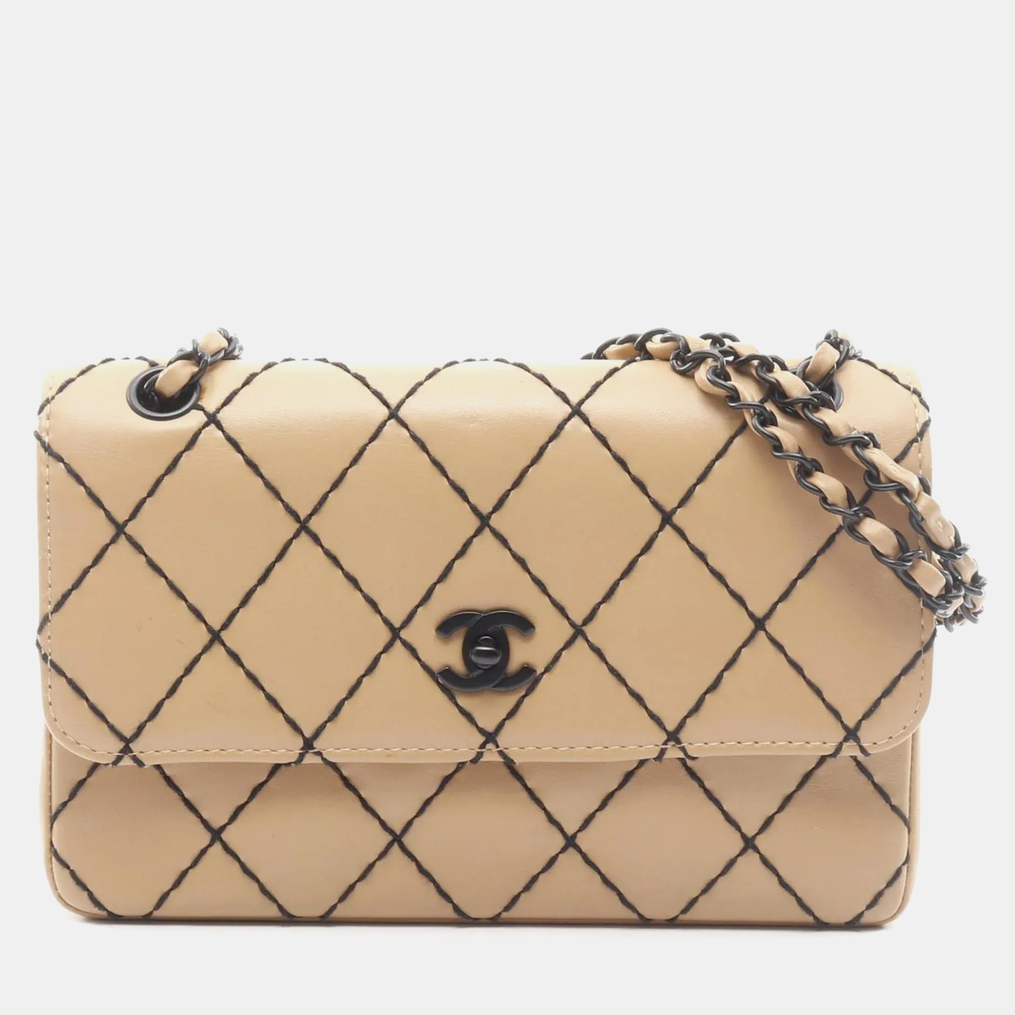 

Chanel Wild Stitch Shoulder Bag Leather Beige