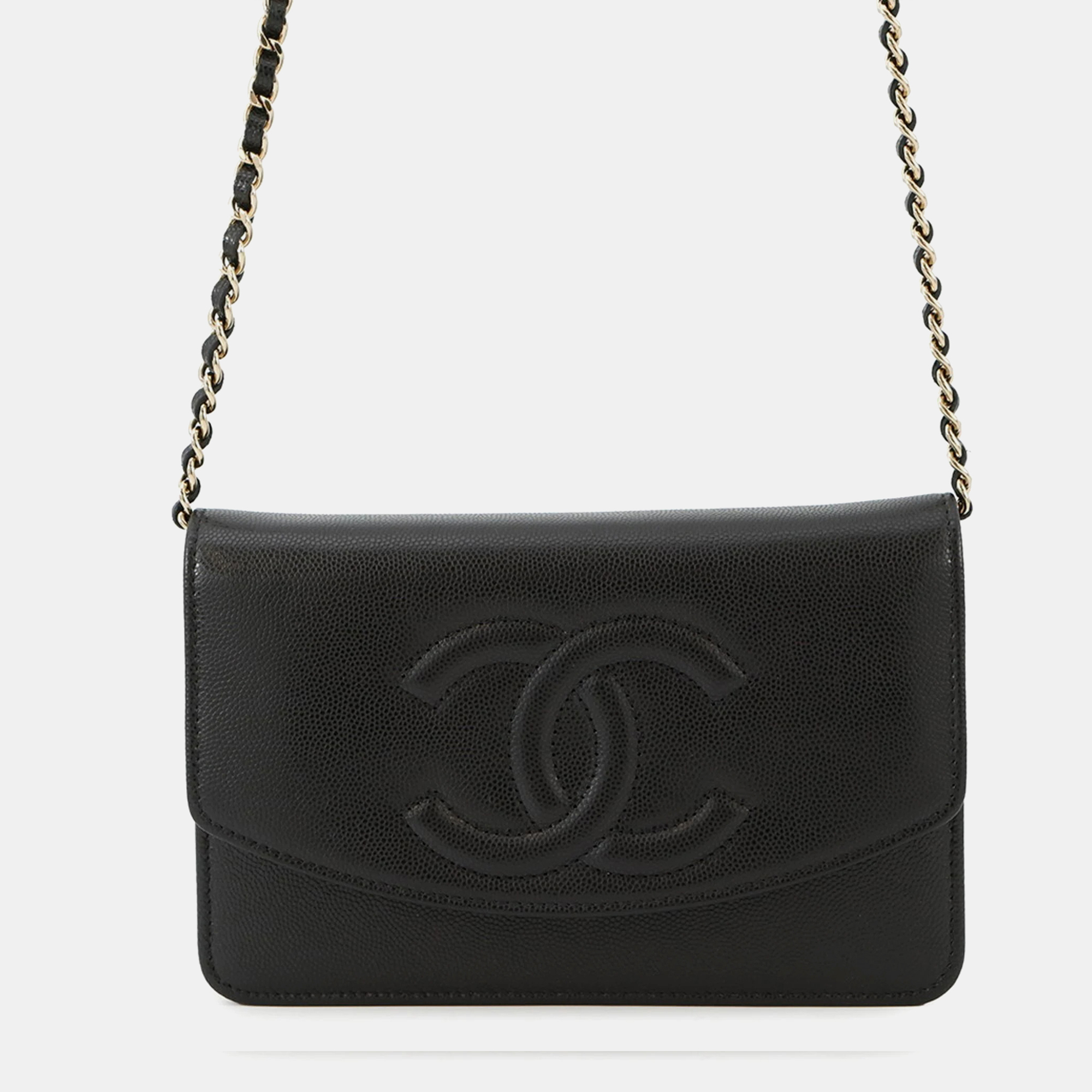 

Chanel Chain Wallet With Coco Mark And Caviar Skin Black