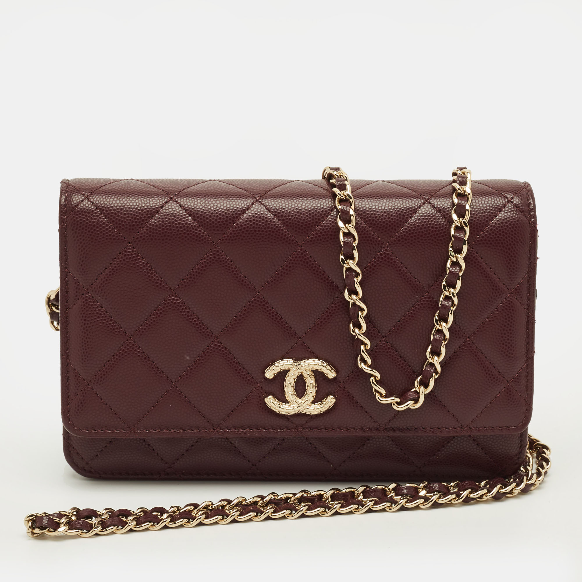 

Chanel CC Burgundy Quilted Caviar Leather Wallet On Chain