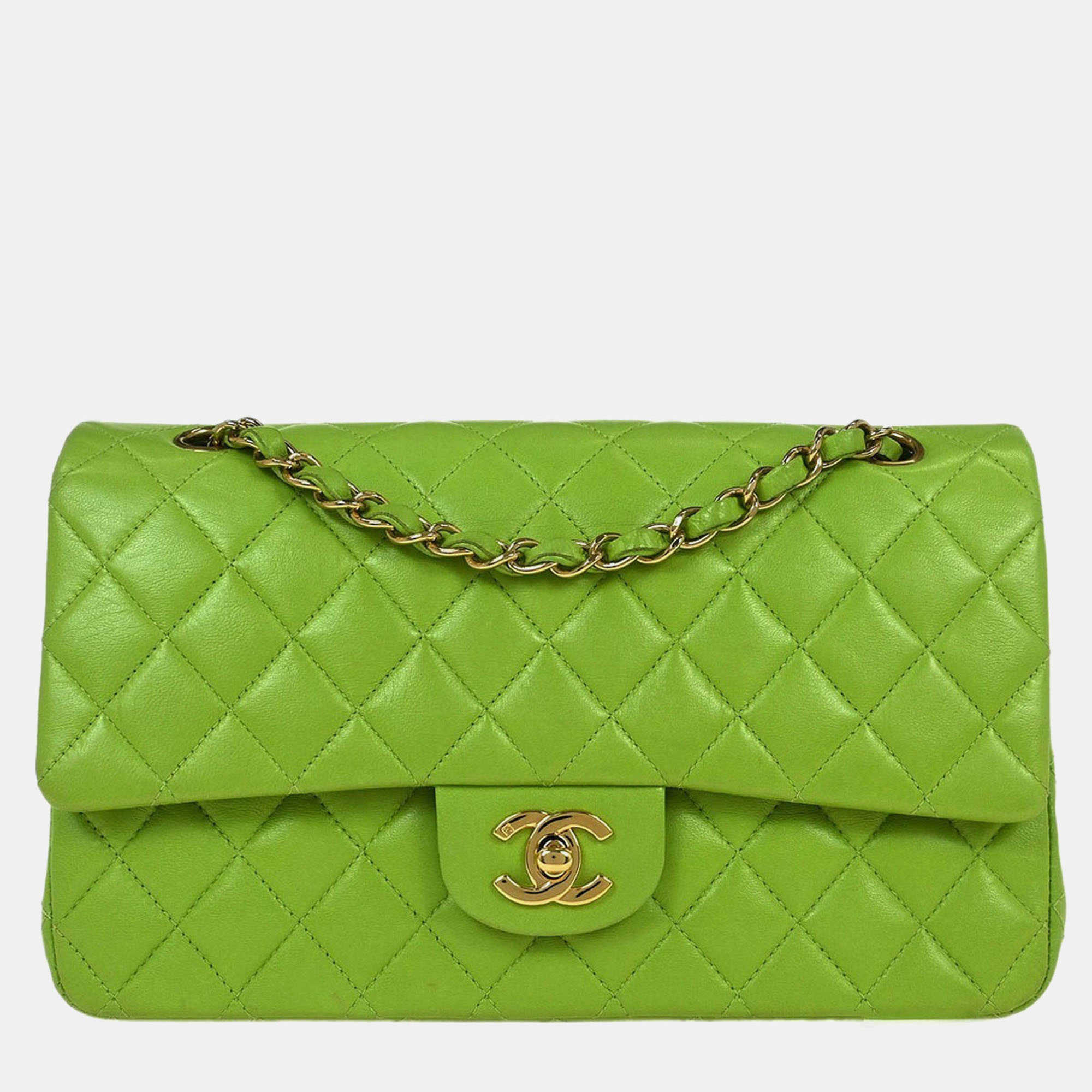

Chanel Classic Double Flap Medium Green Lambskin Leather Shoulder Bag