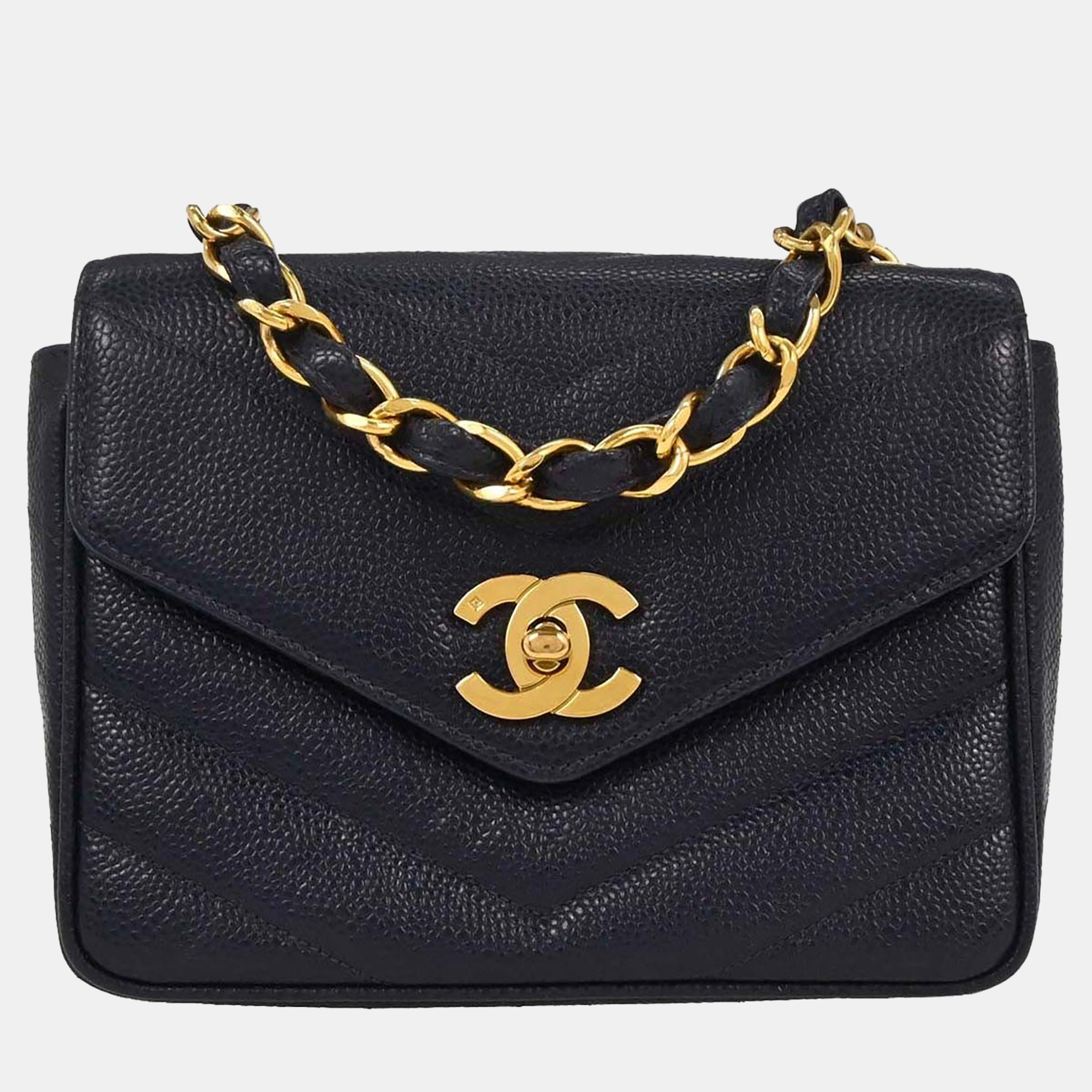 

Chanel Navy Calfskin Single Flap Shoulder Bag, Navy blue