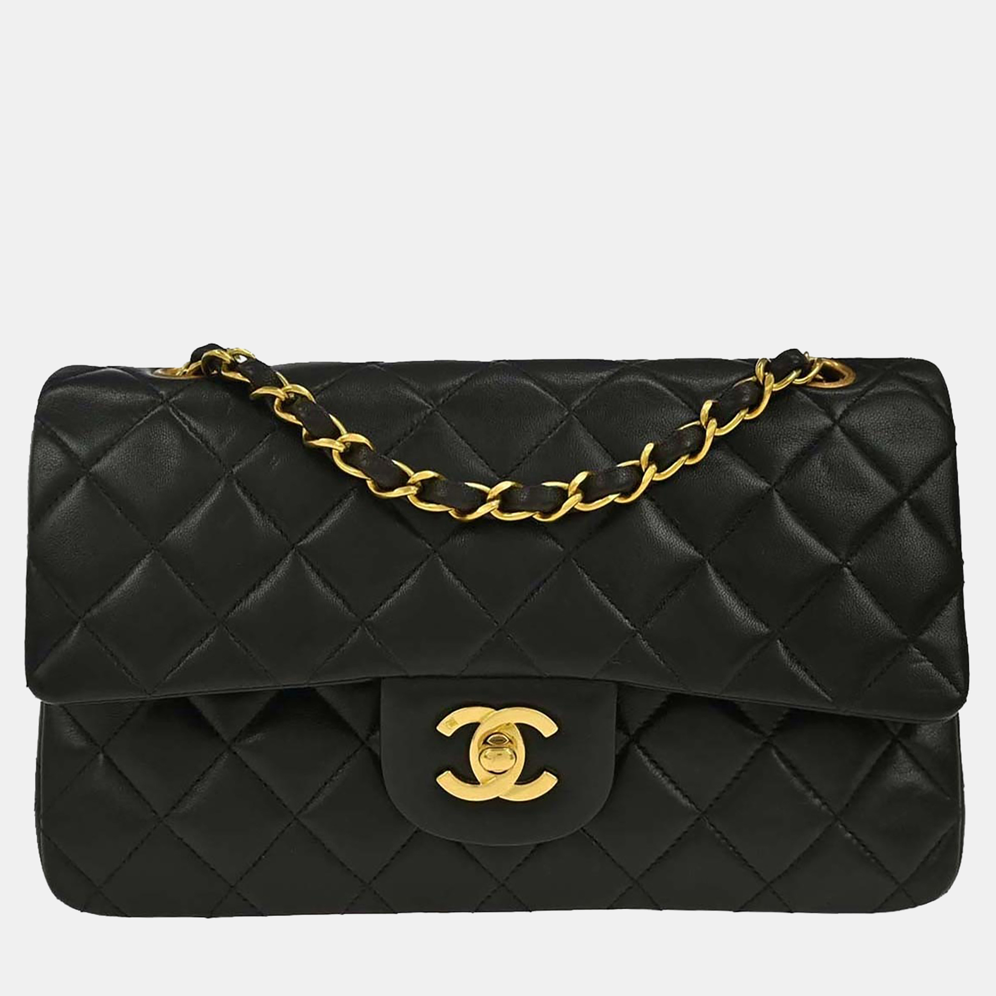

Chanel Black Lambskin Small Classic Double Flap Shoulder Bag