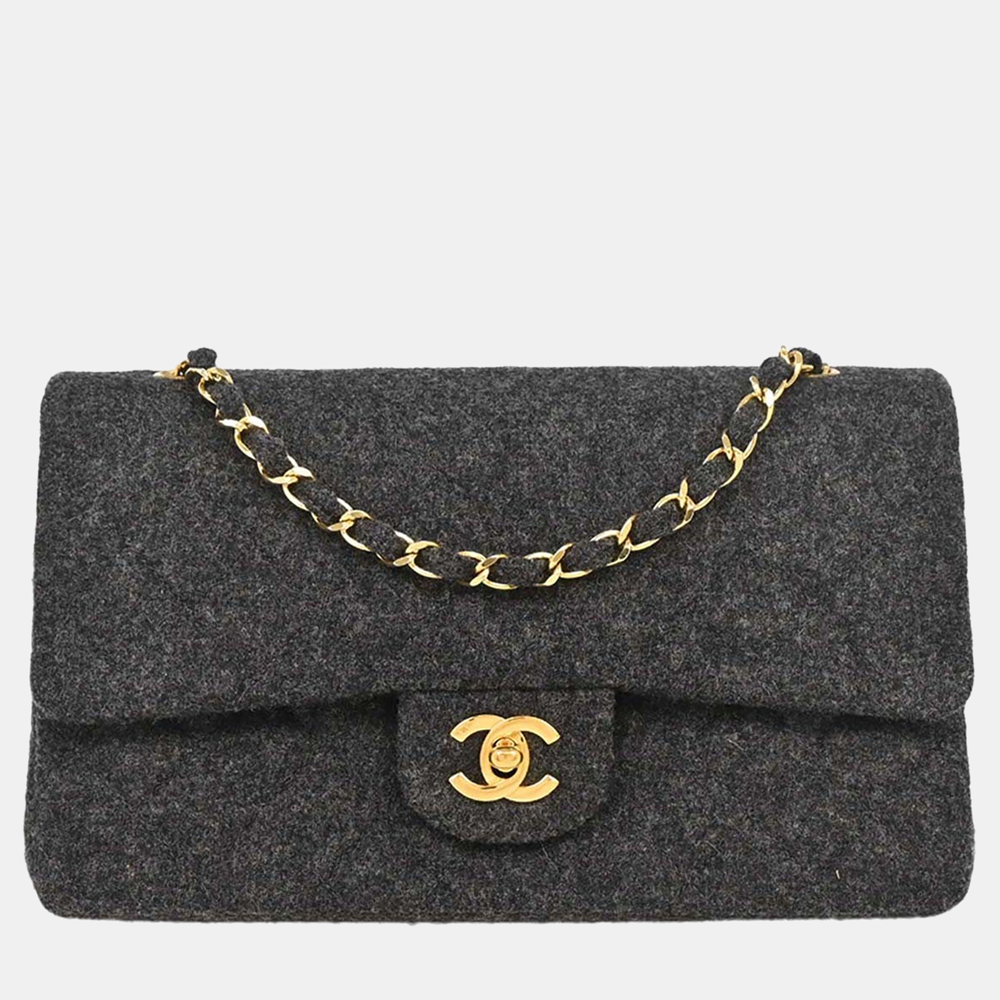 

Chanel Gray Wool Medium Classic Double Flap Shoulder Bag, Grey