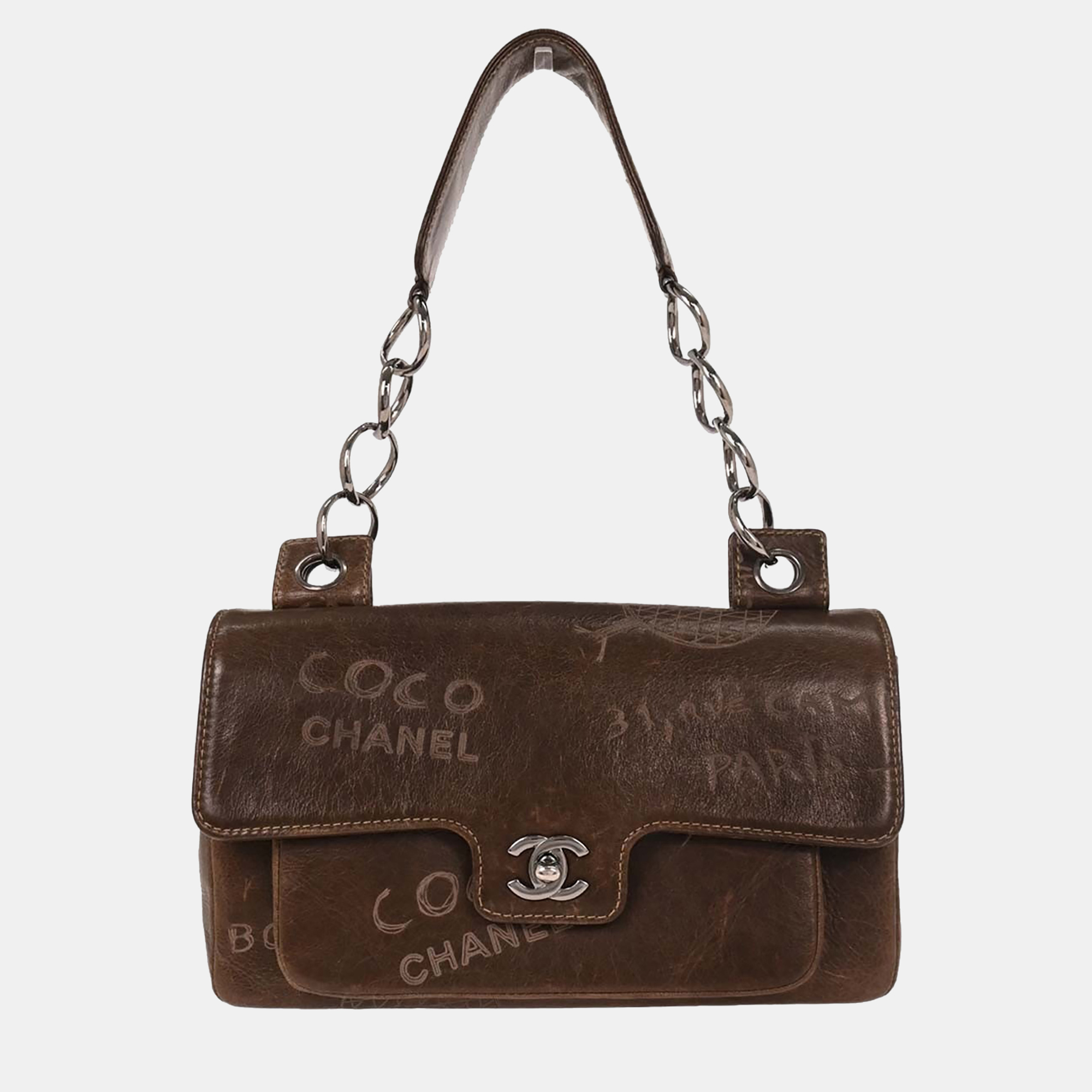 

Chanel Brown Calfskin Mademoiselle Graffiti Bag Shoulder Bag