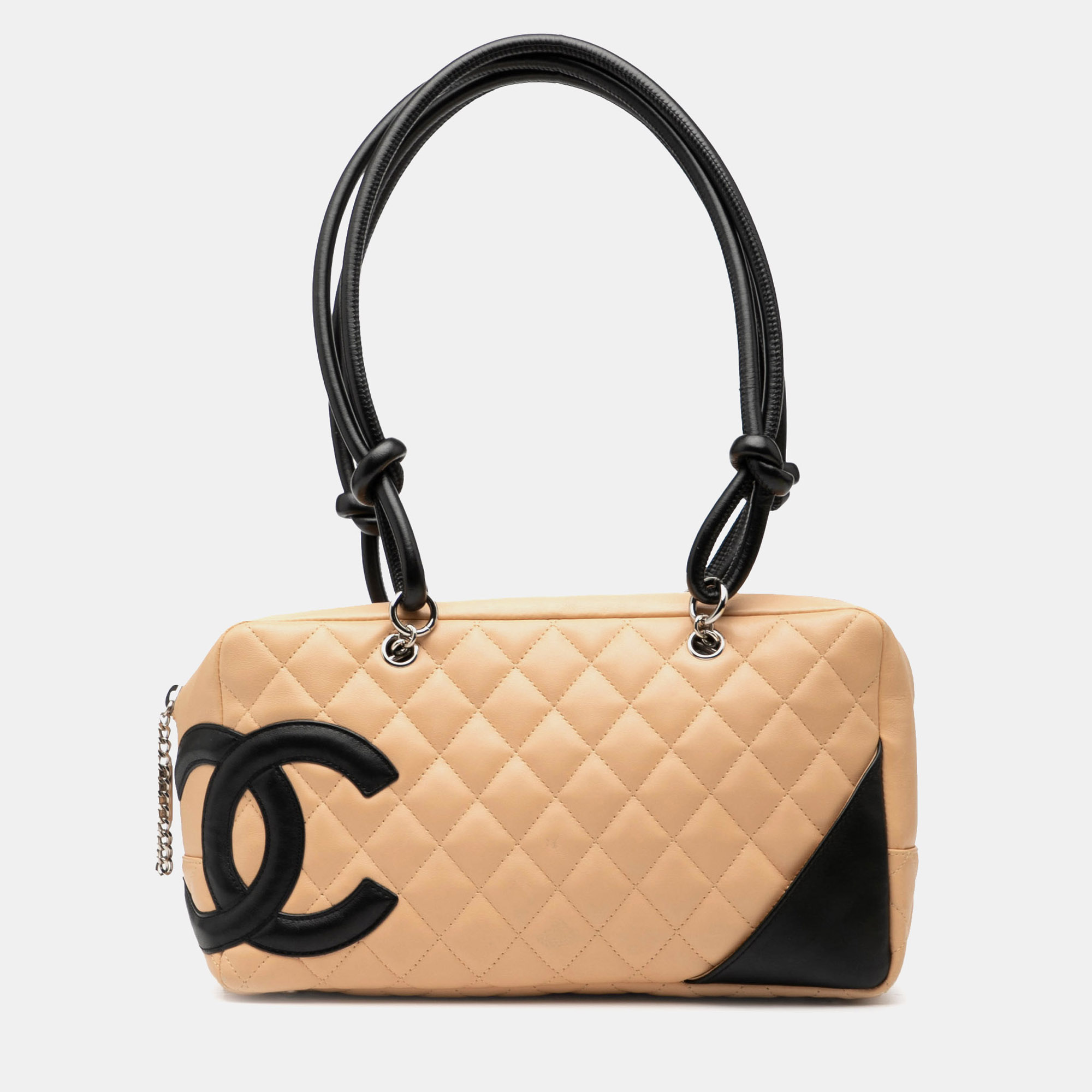 

Chanel Black Brown Large Quilted Lambskin Cambon Ligne Shoulder Bag
