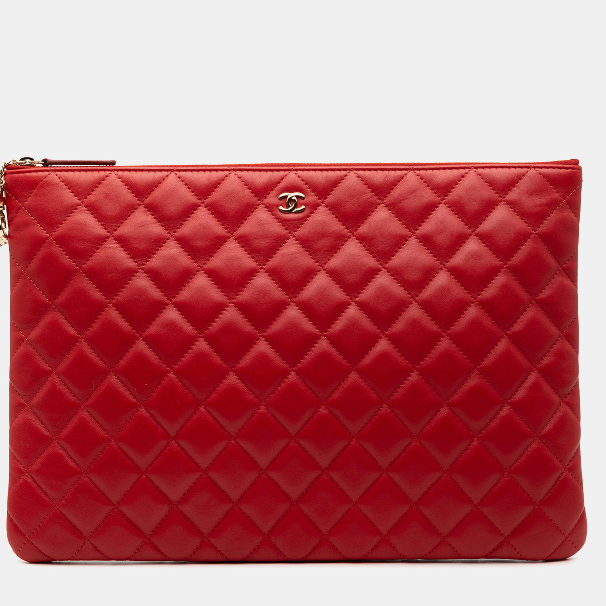 Pre-owned Chanel Red Large Quilted Lambskin Casino Charms O Case Clutch