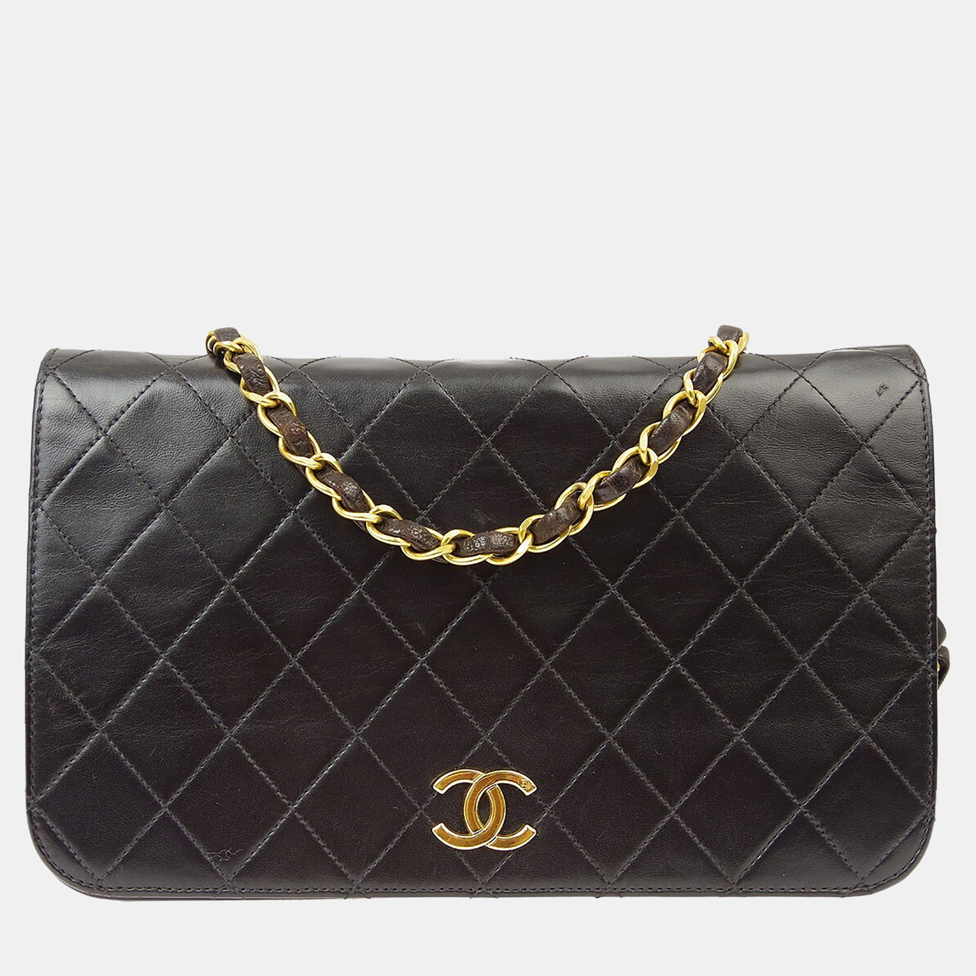 

Chanel Black Lambskin Pushlock Small Full Flap Shoulder Bag