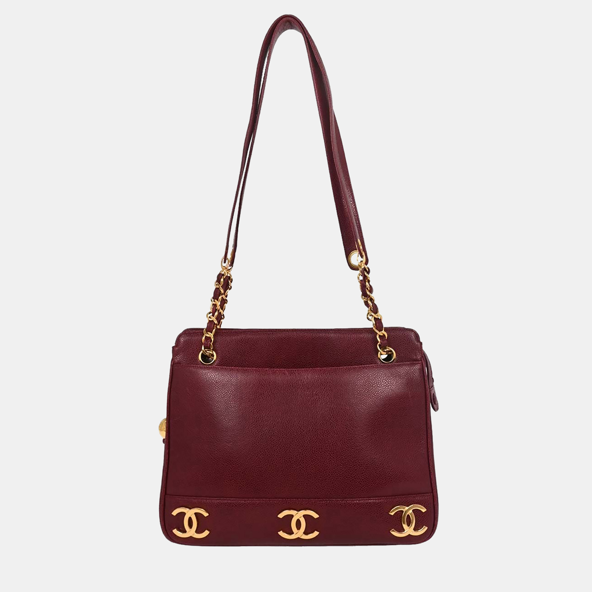 

Chanel Bordeaux Calfskin Triple Cc Shoulder Tote Bag, Red