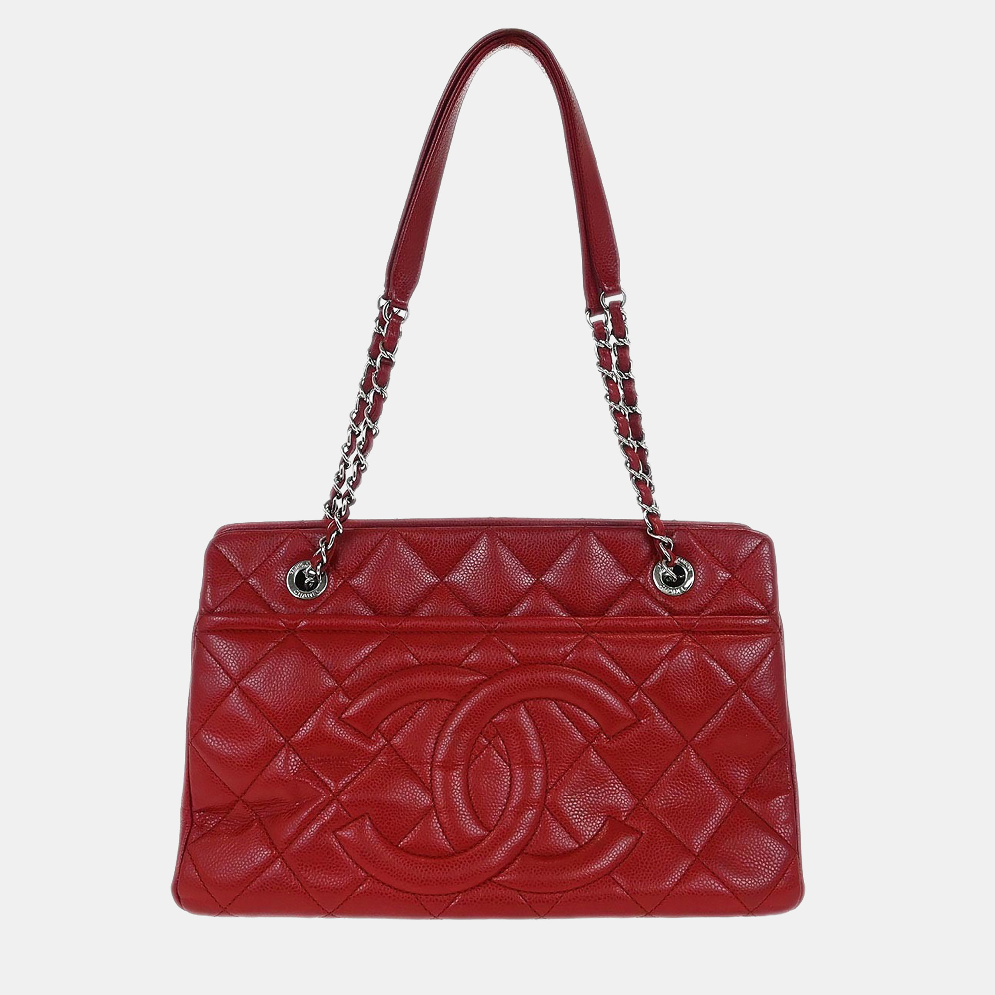 

Chanel Red Calfskin Timeless Cc Chain Tote Bag