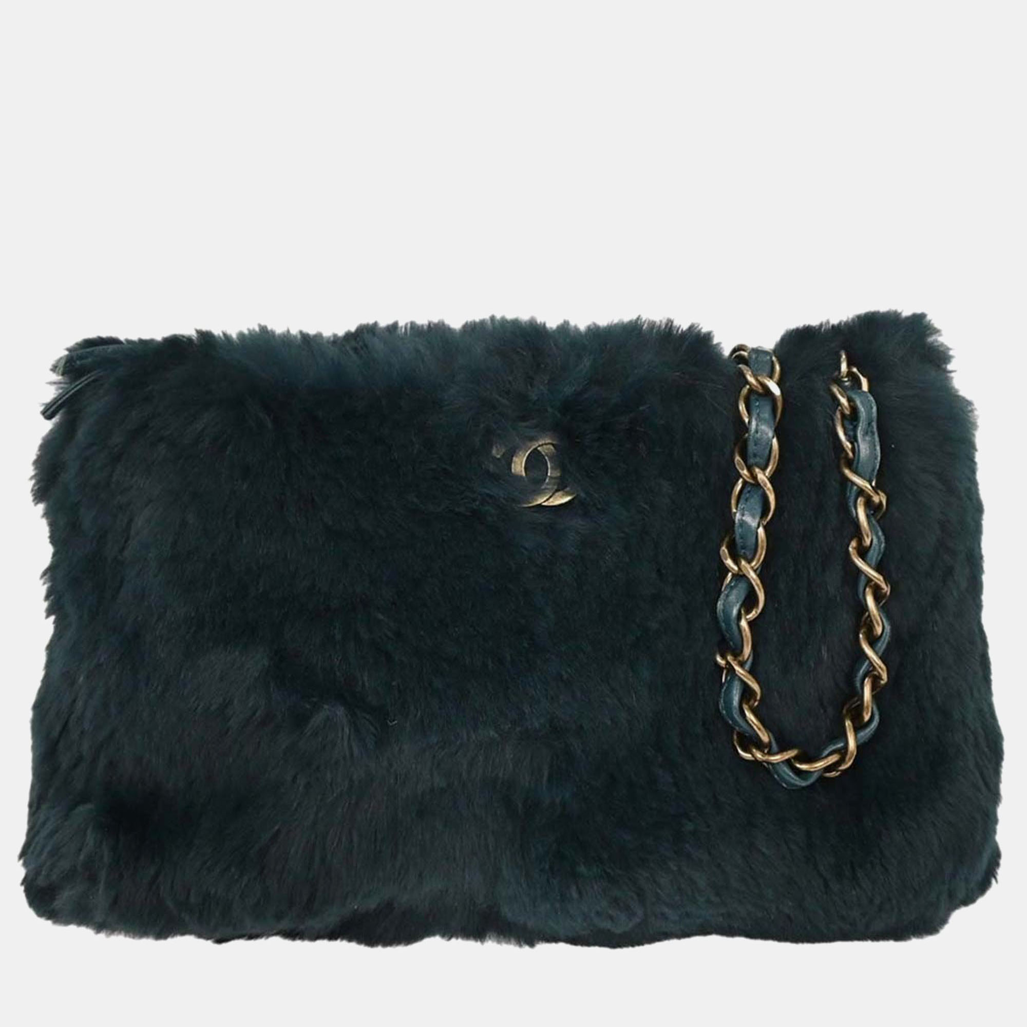 

Chanel Blue Fur Chain Shoulder Bag