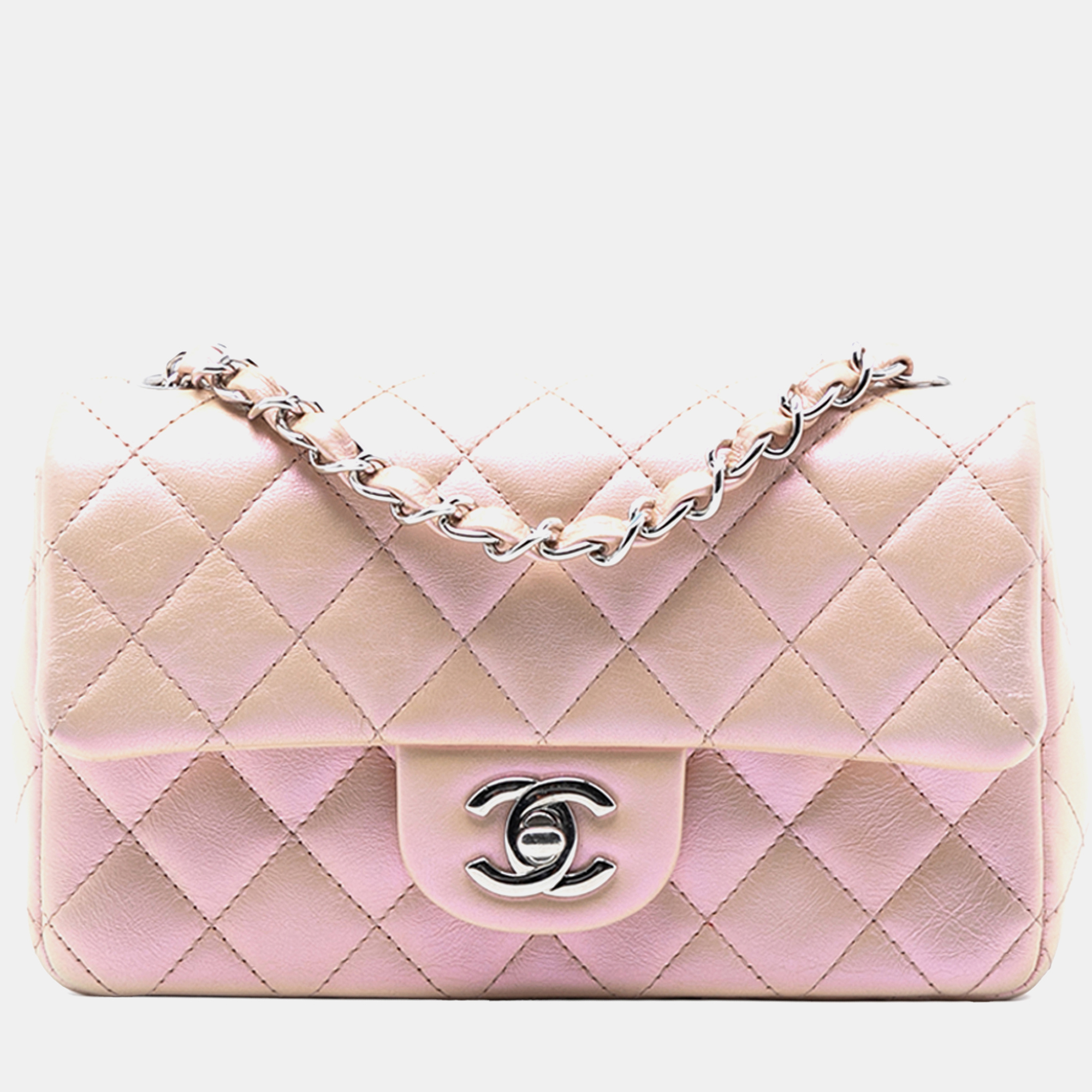 

Chanel Pink Mini Rectangular Classic Iridescent Lambskin Single Flap