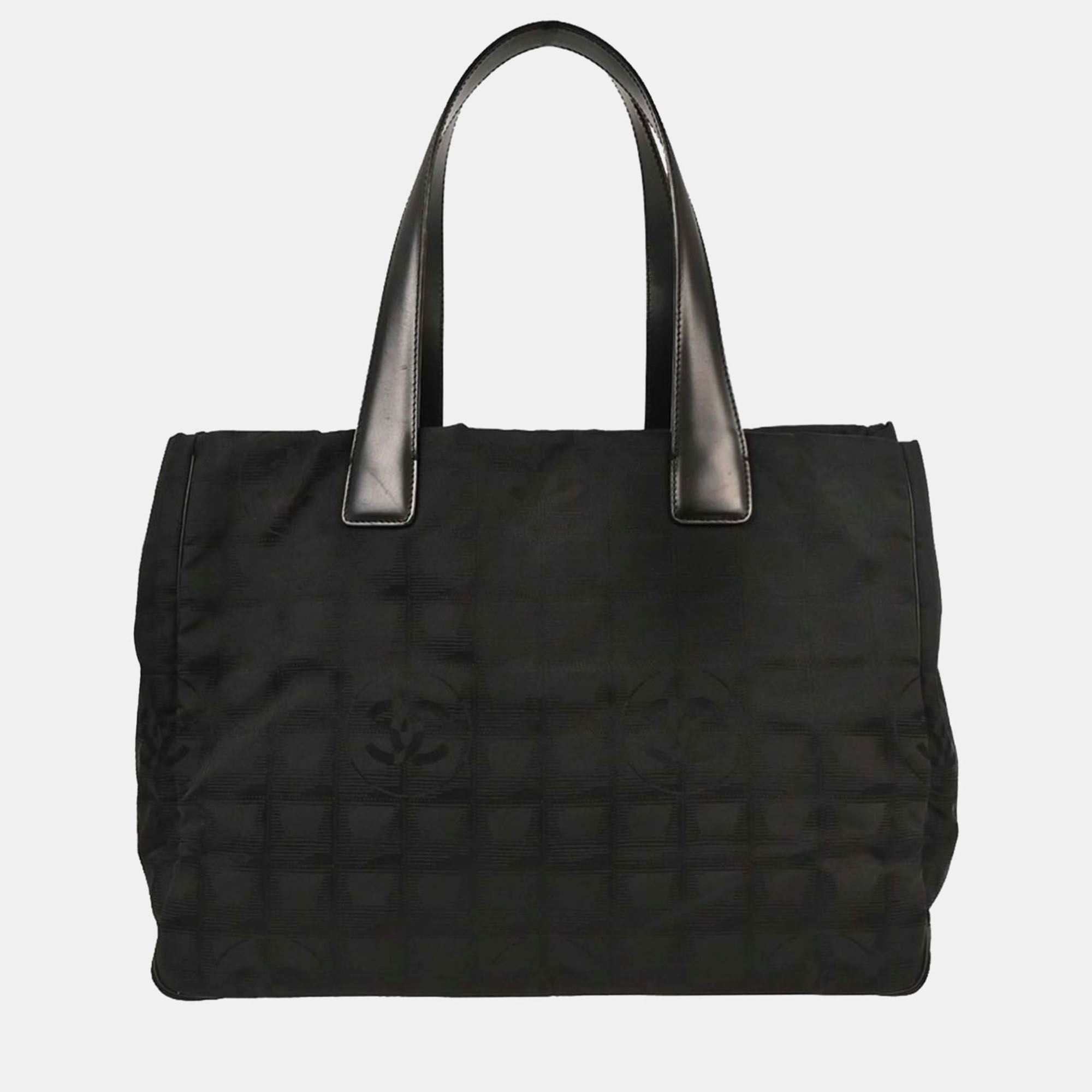 

Chanel Black Jacquard Nylon Travel Line Tote Handbag