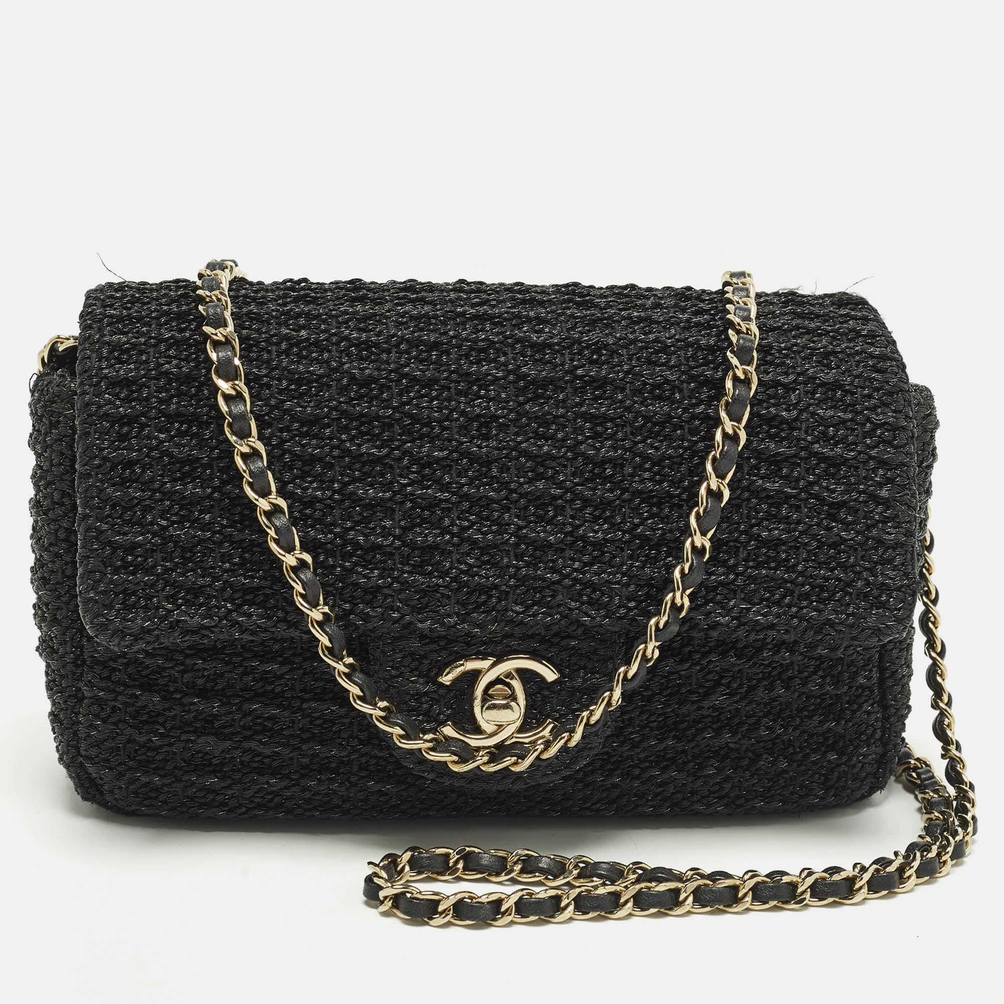 

Chanel Summer Nights Mini Black Woven Patent Leather Flap Bag