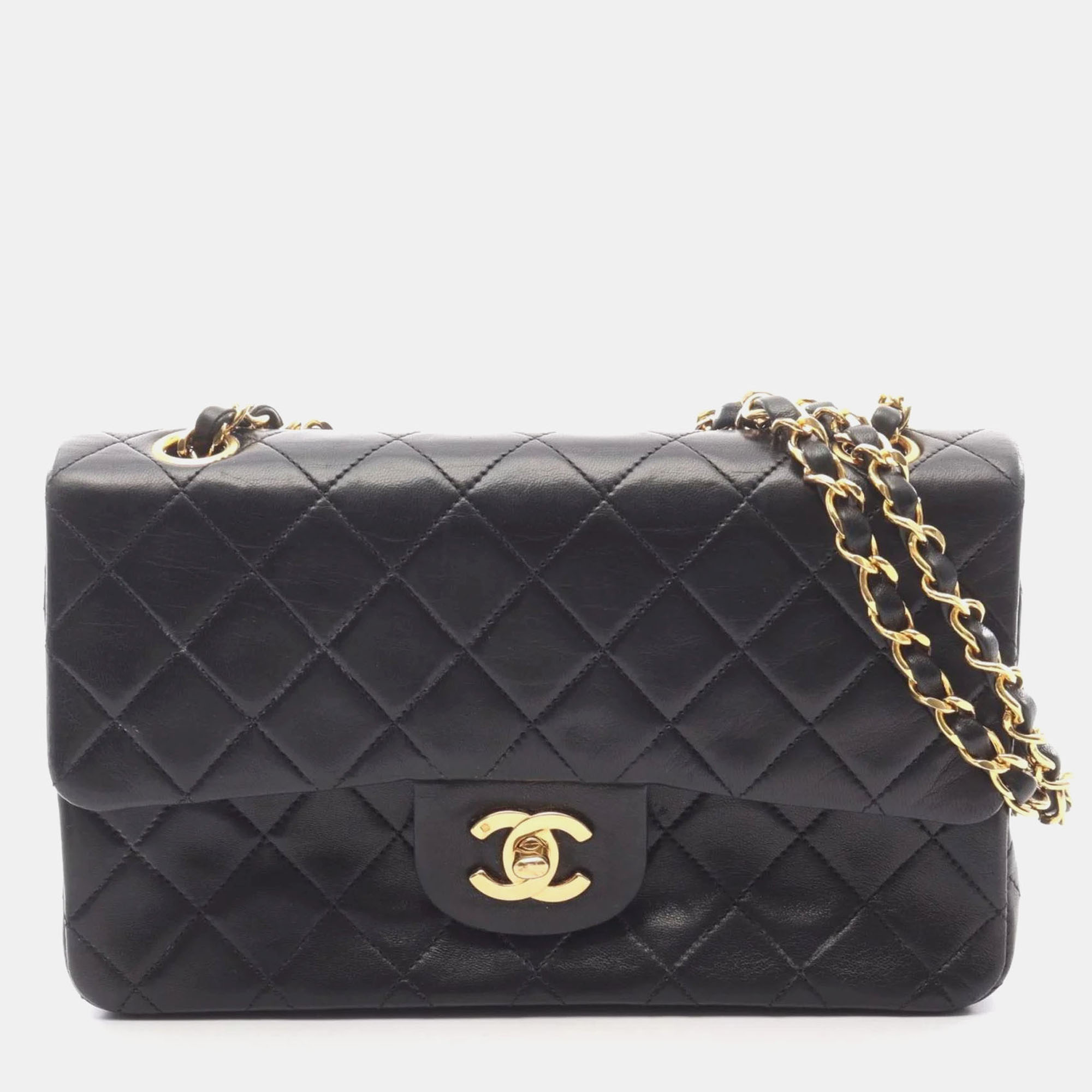 

Chanel Matelasse Double Flap Shoulder Bag In Lambskin Leather Black