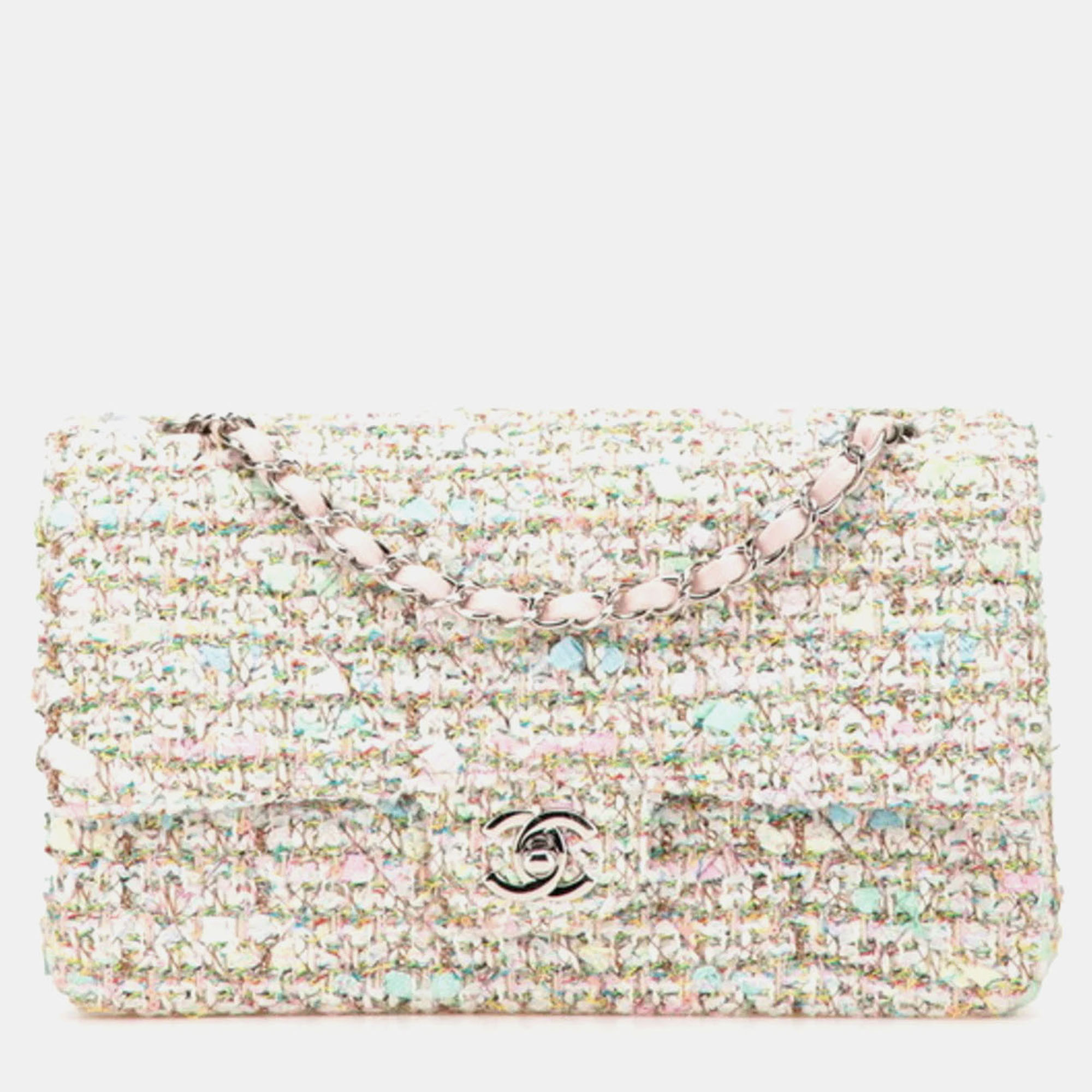 

Chanel Double Flap Multicolor Tweed Leather Shoulder Bag