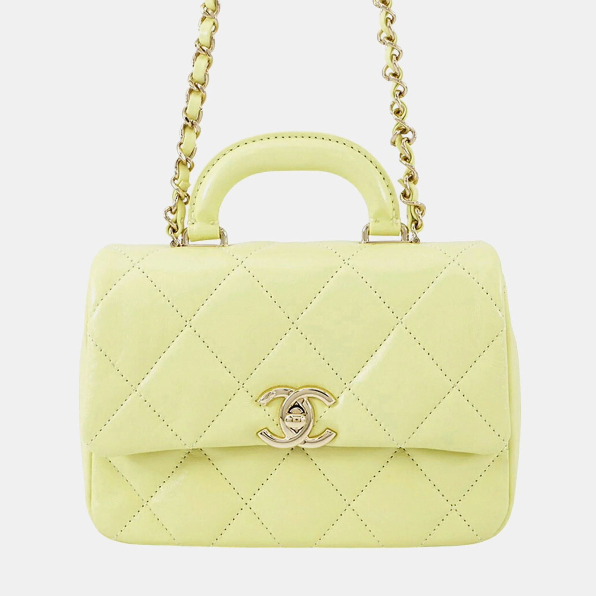 

Chanel Coco Mark Matelasse Mini Handbag In Shiny Calfskin Leather, Yellow