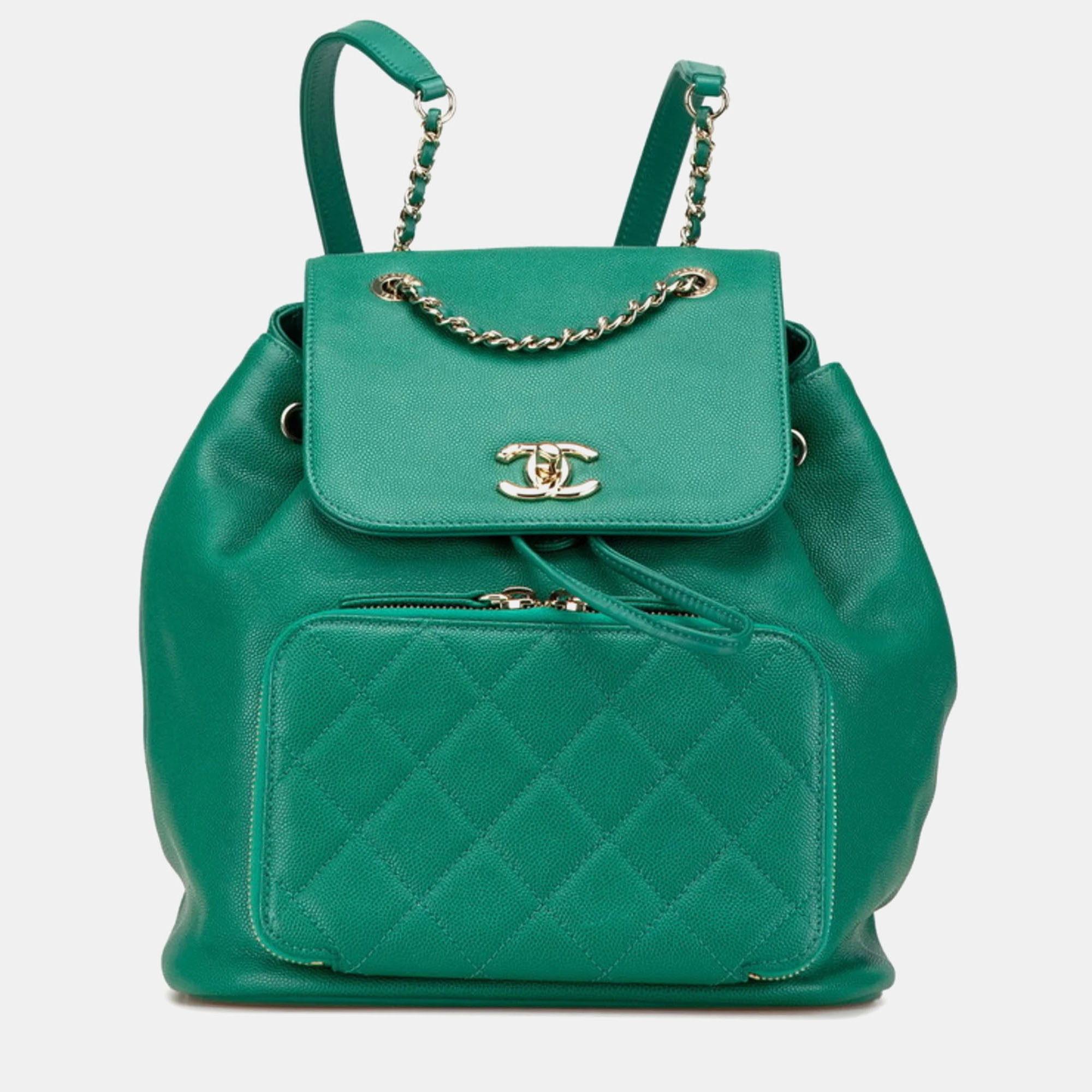 

Chanel Matelasse Coco Mark Backpack In Green Caviar Leather