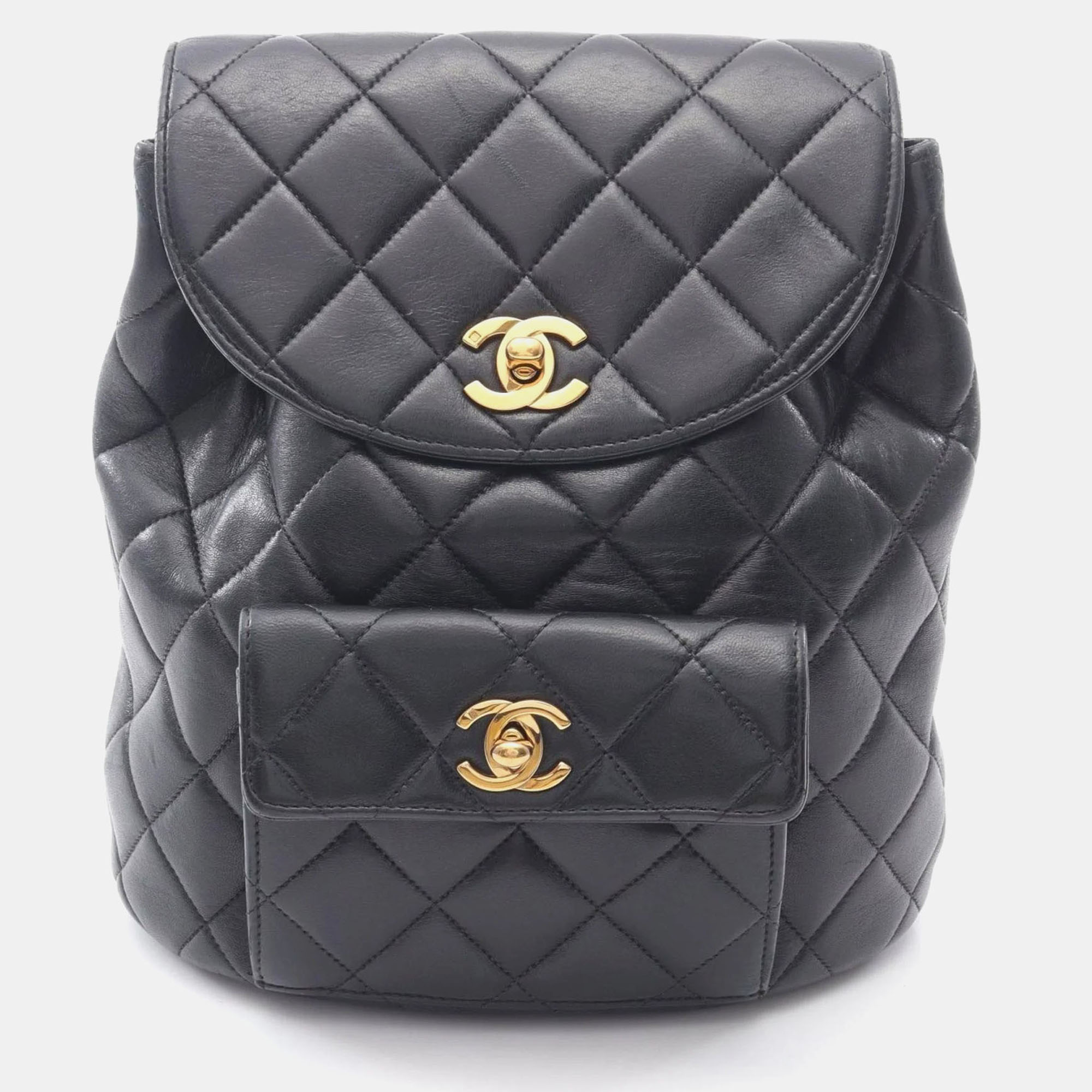 

Chanel Matelasse Backpack Bag In Lambskin Leather Black