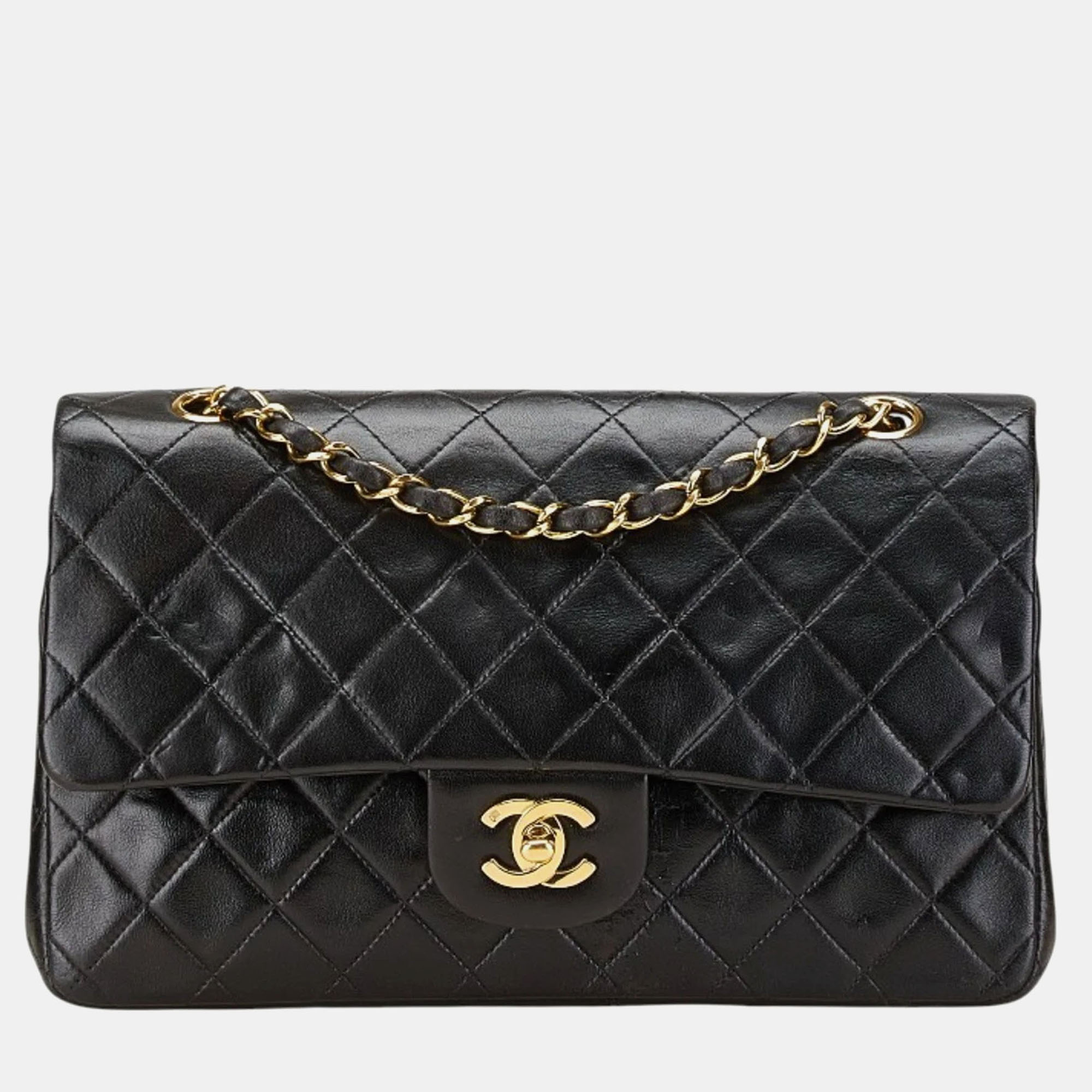 

Chanel Coco Mark Matelasse 25 Double Flap Chain Shoulder Bag In Black Lambskin