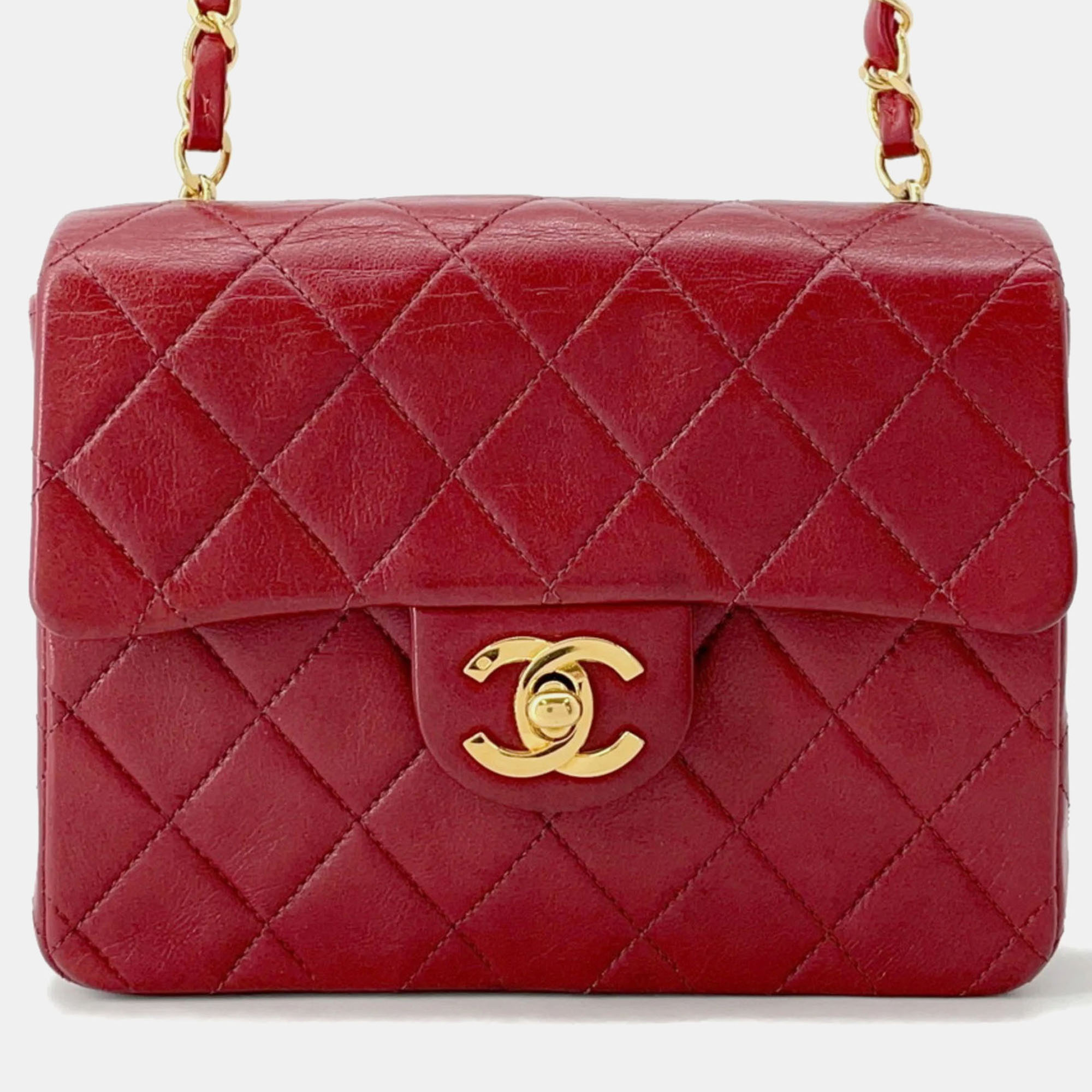 

Chanel Square Flap Lambskin Leather Chain Shoulder Bag, Red